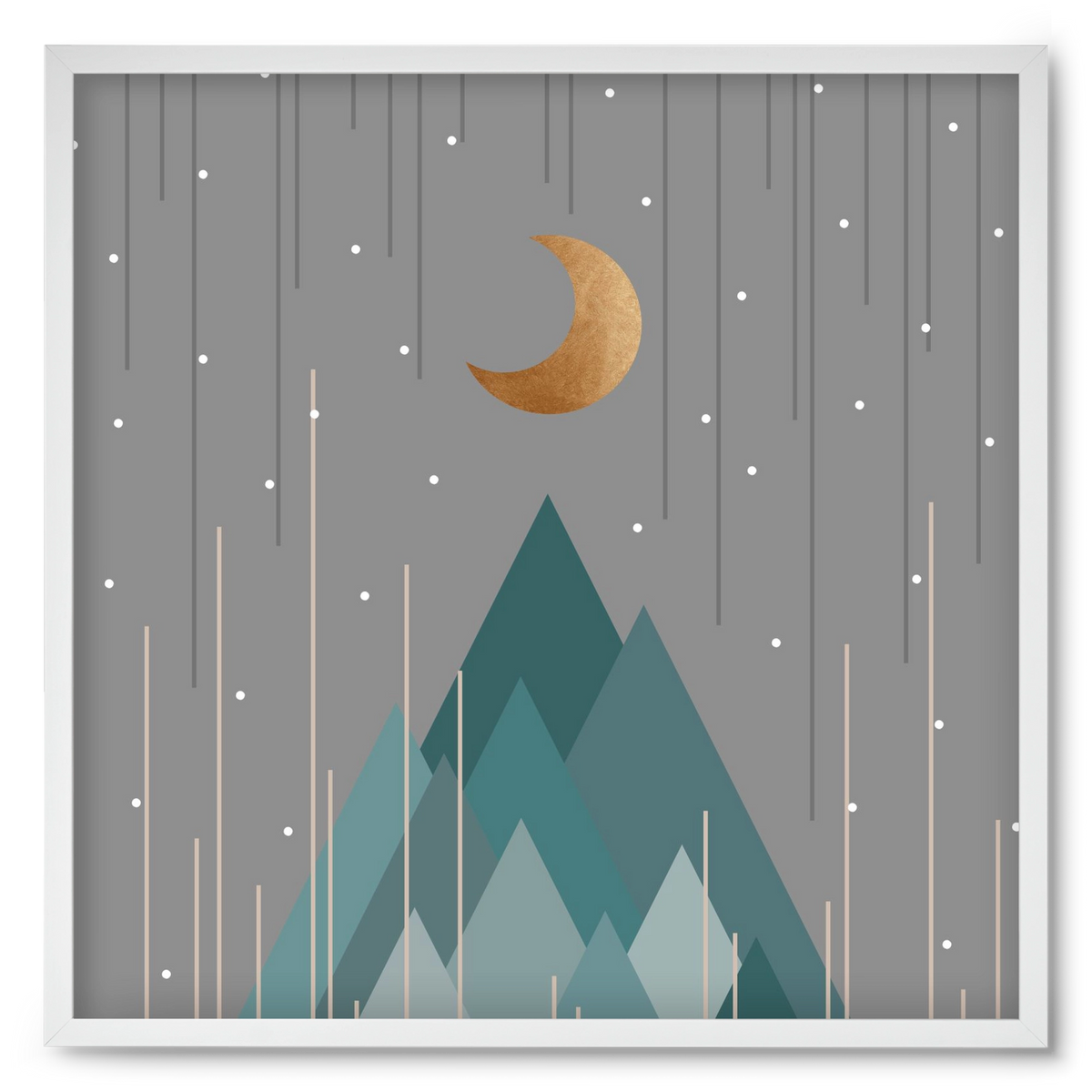 Moon & Mountains Mint Green , 50x50 cm (50x50 cm), Fehér keret