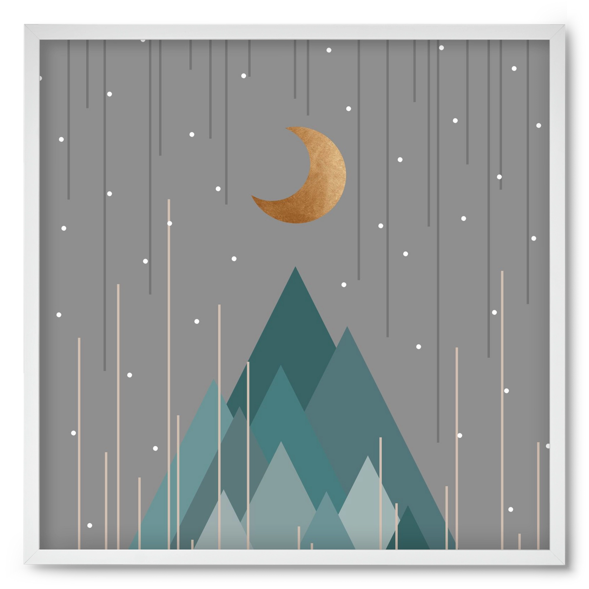 Moon & Mountains Mint Green , 50x50 cm (50x50 cm), Fehér keret