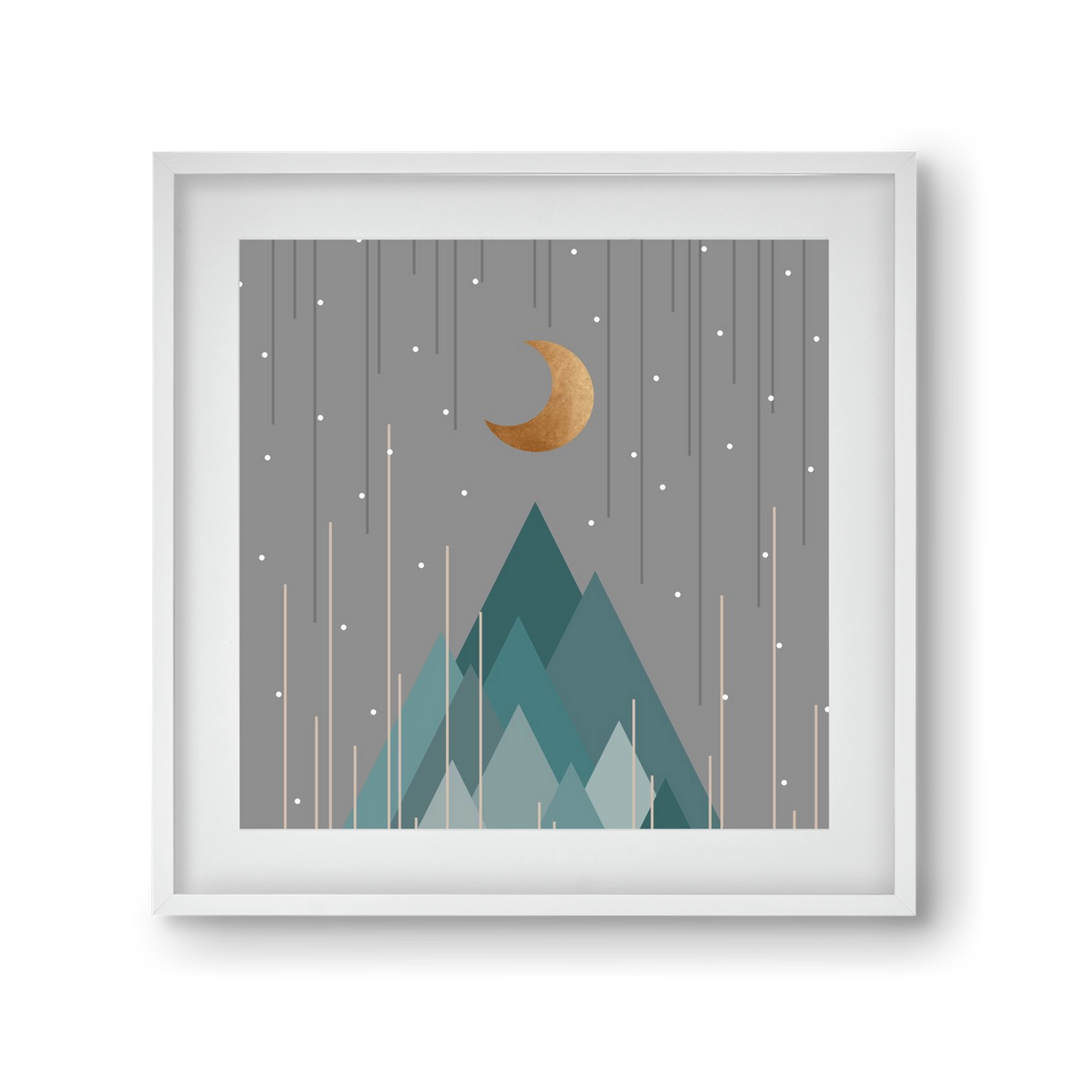 Moon & Mountains Mint Green , 30x30 cm (20x20 cm), Fehér keret, paszpartuval