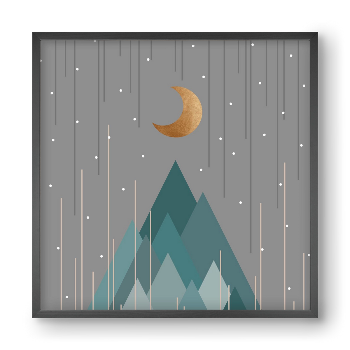 Moon & Mountains Mint Green , 40x40 cm (40x40 cm), Fekete keret