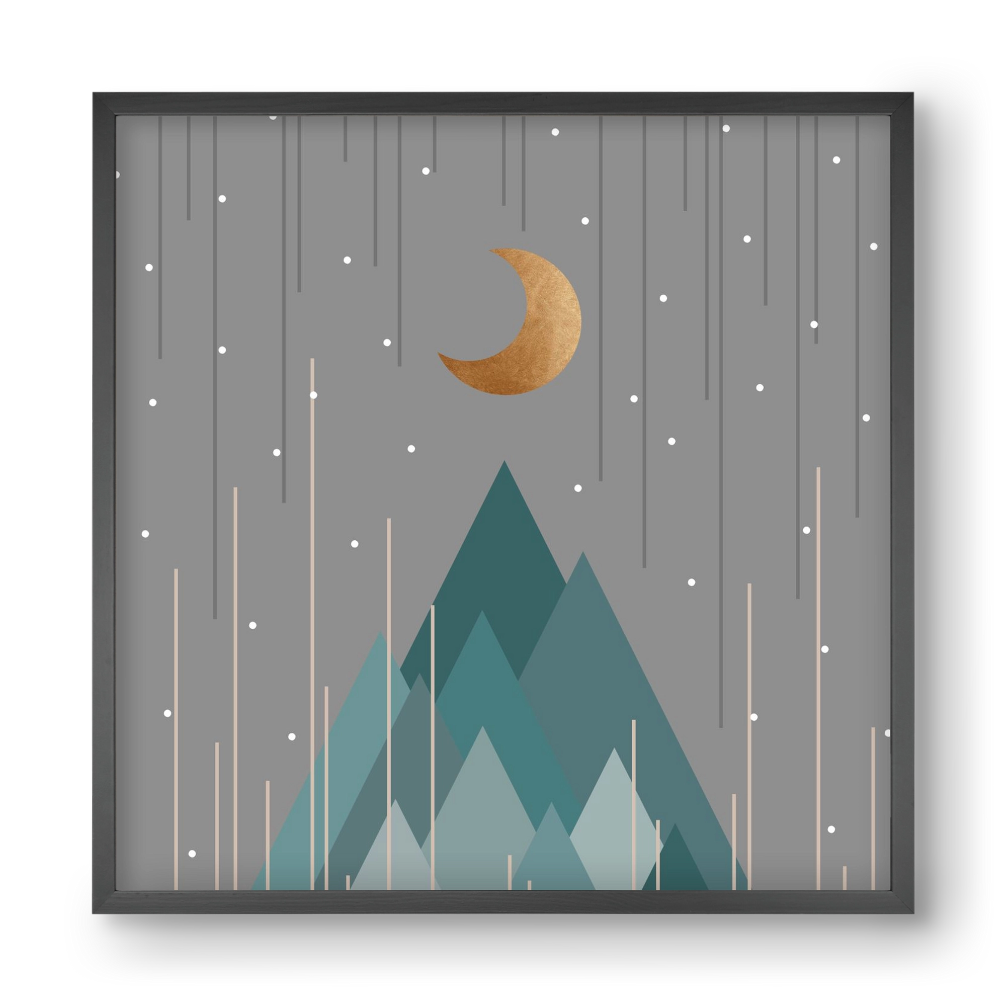 Moon & Mountains Mint Green , 40x40 cm (40x40 cm), Fekete keret