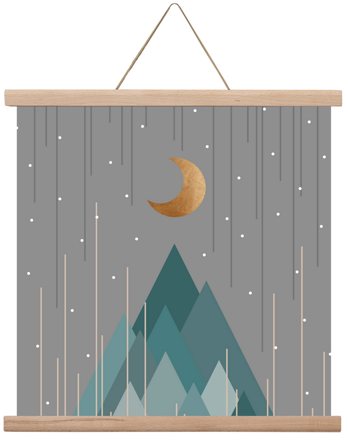 Moon & Mountains Mint Green , 40x40 cm (40x40 cm), Tölgy akasztó