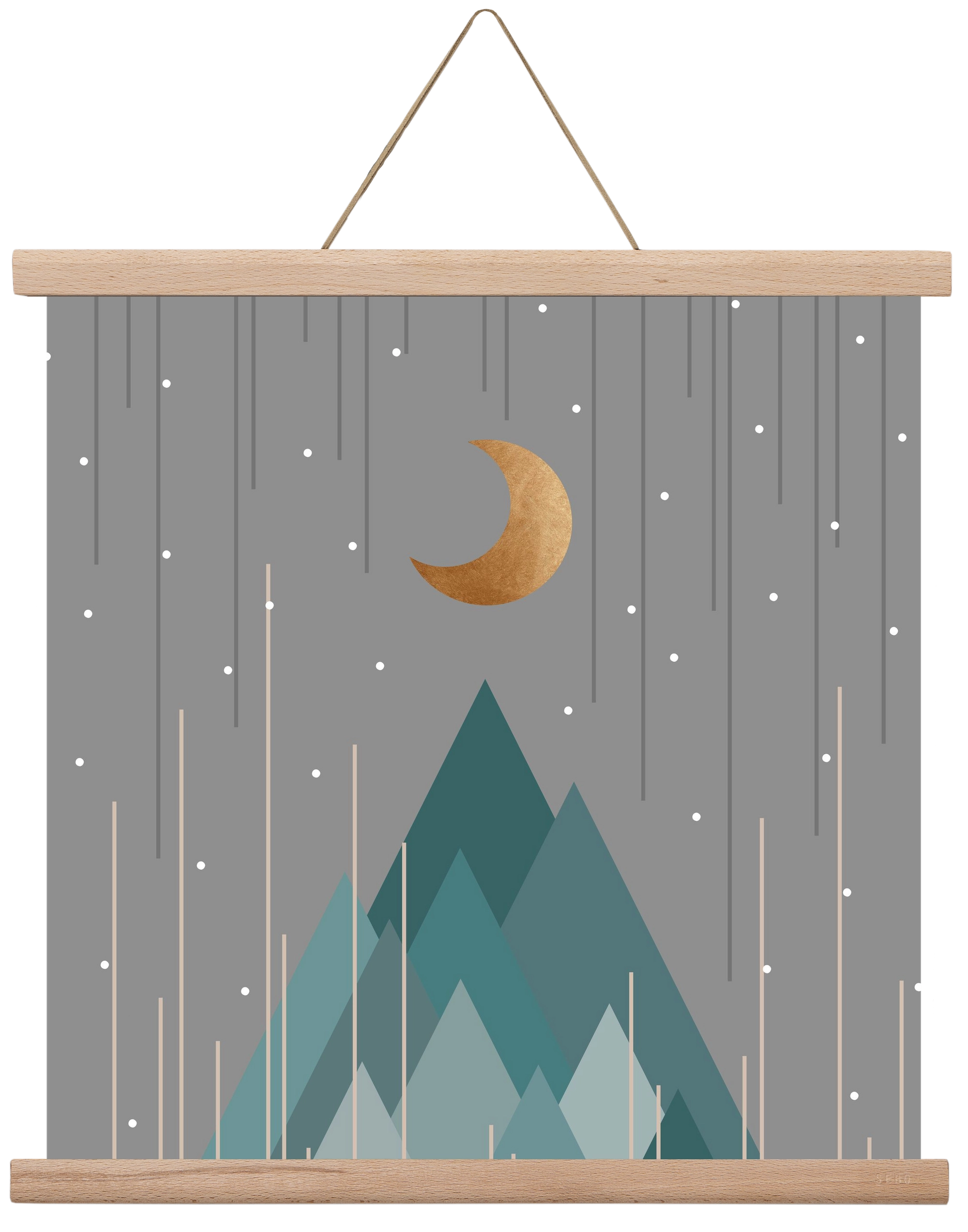 Moon & Mountains Mint Green , 40x40 cm (40x40 cm), Tölgy akasztó