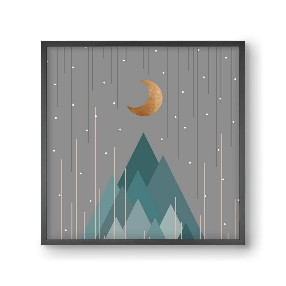 Moon & Mountains Mint Green , 30x30 cm (30x30 cm), Fekete keret