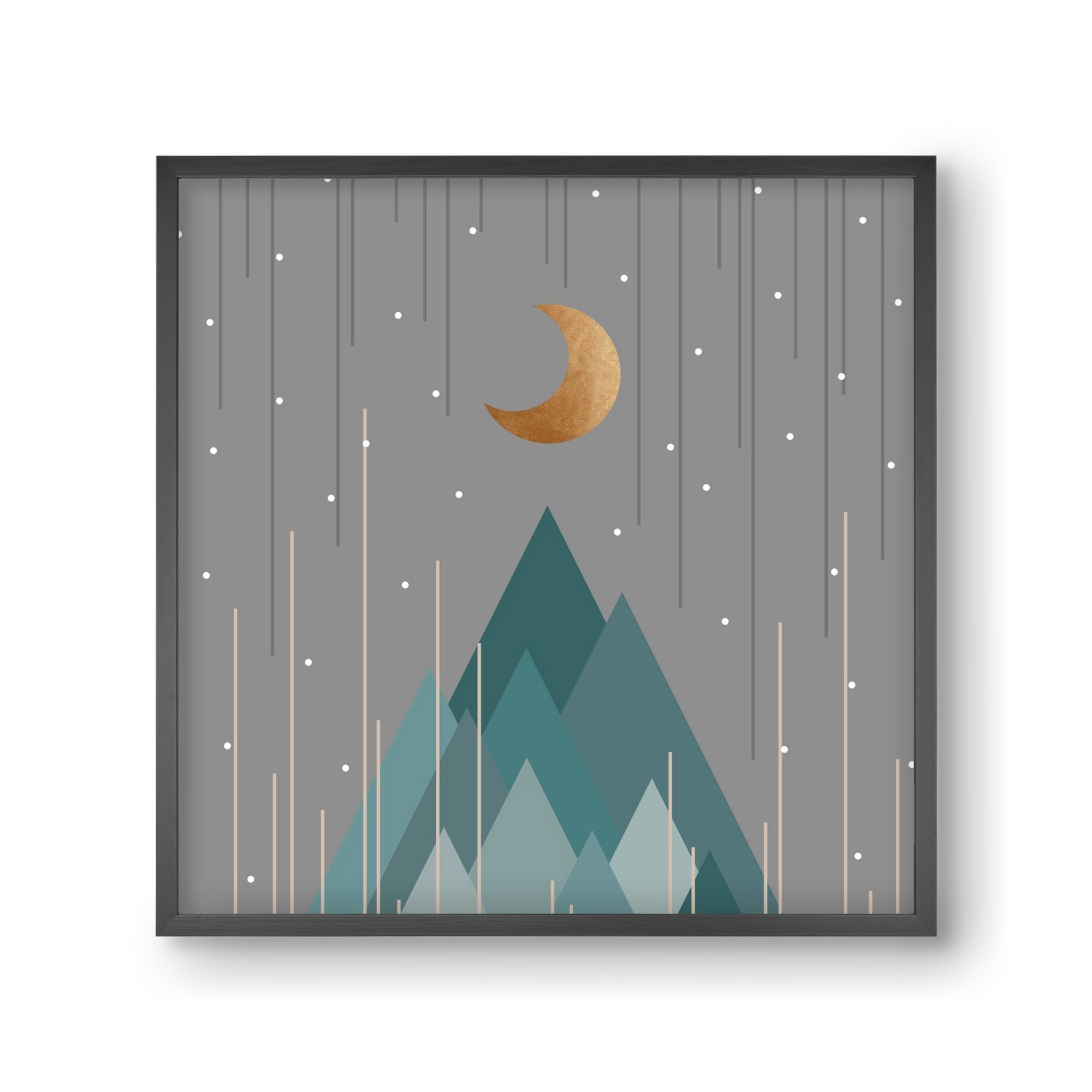 Moon & Mountains Mint Green , 30x30 cm (30x30 cm), Fekete keret