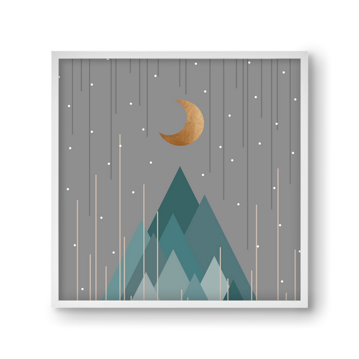 Moon & Mountains Mint Green , 30x30 cm (30x30 cm), Fehér keret