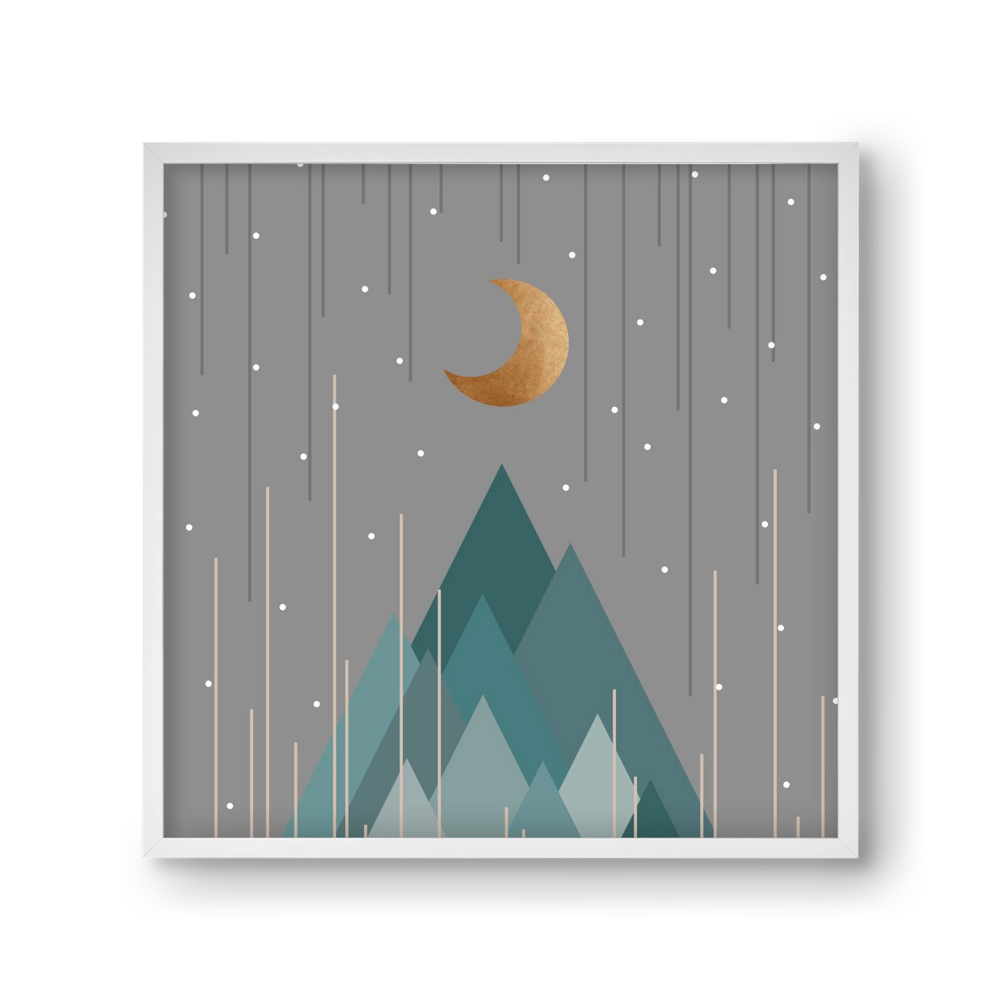 Moon & Mountains Mint Green , 30x30 cm (30x30 cm), Fehér keret