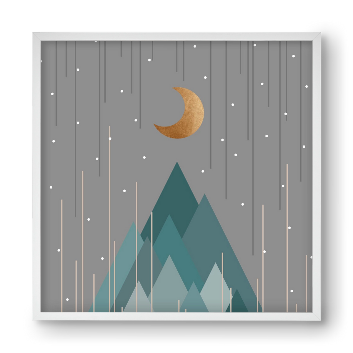 Moon & Mountains Mint Green , 40x40 cm (40x40 cm), Fehér keret