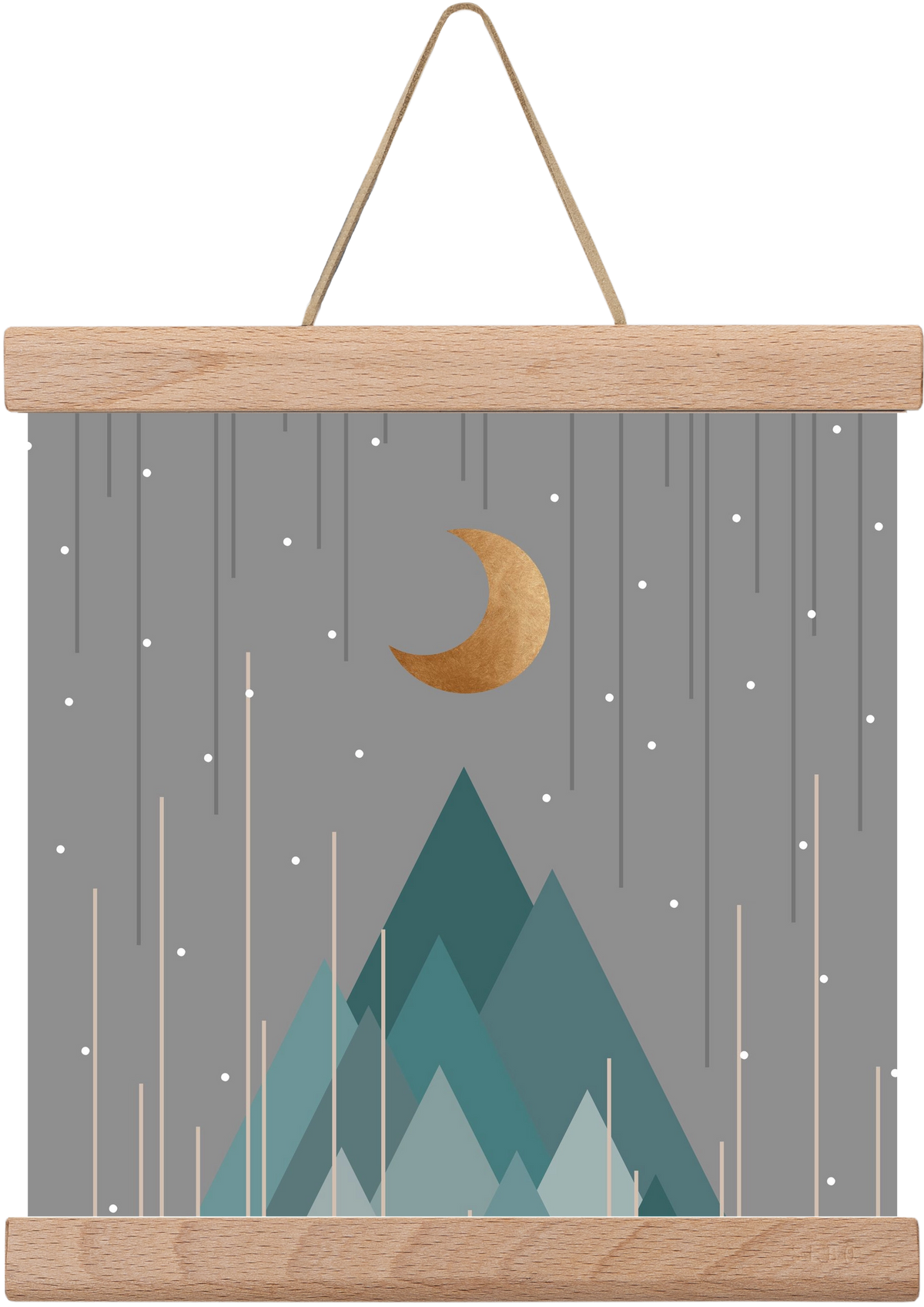 Moon & Mountains Mint Green , 20x20 cm (20x20 cm), Tölgy akasztó