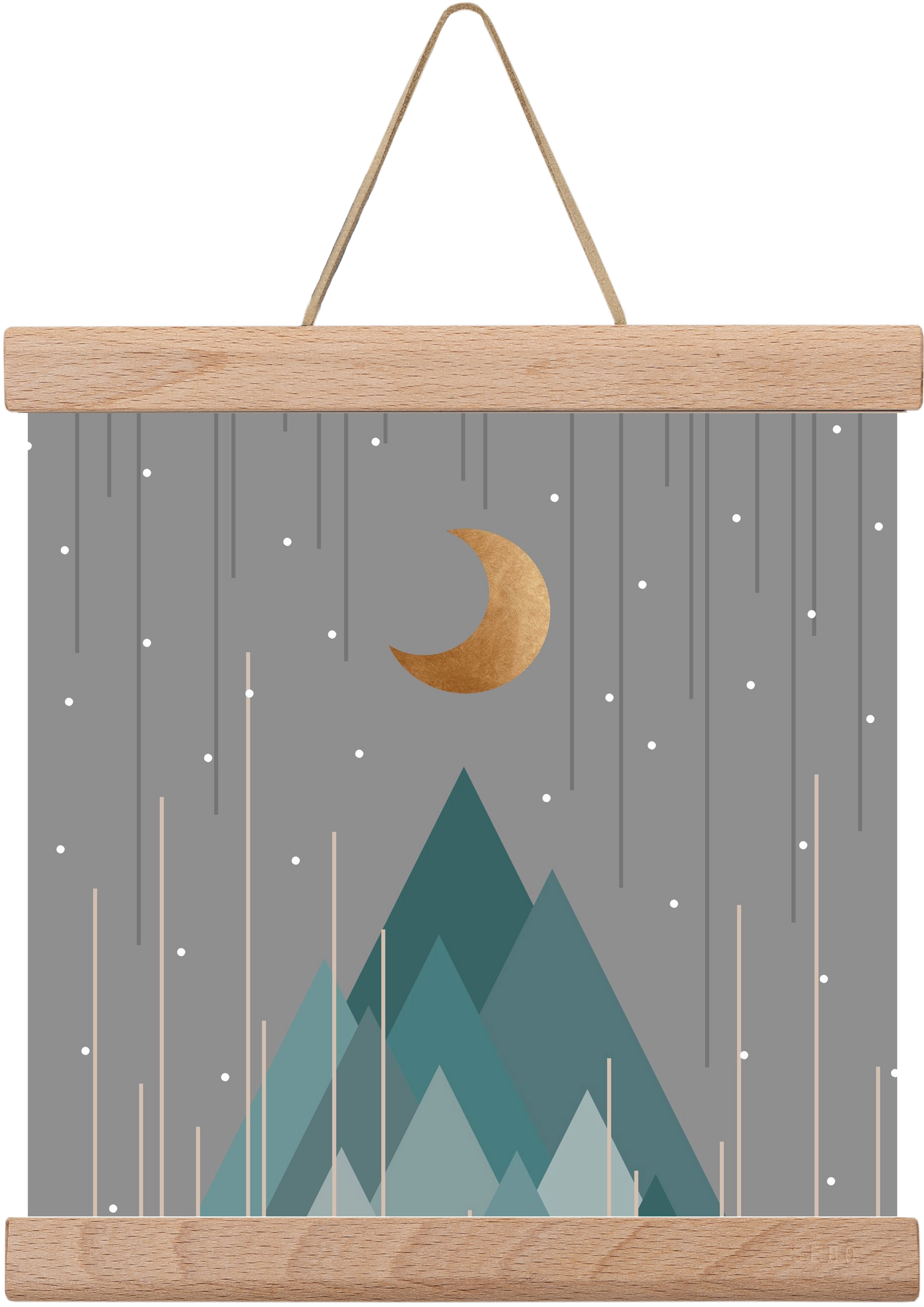 Moon & Mountains Mint Green , 20x20 cm (20x20 cm), Tölgy akasztó