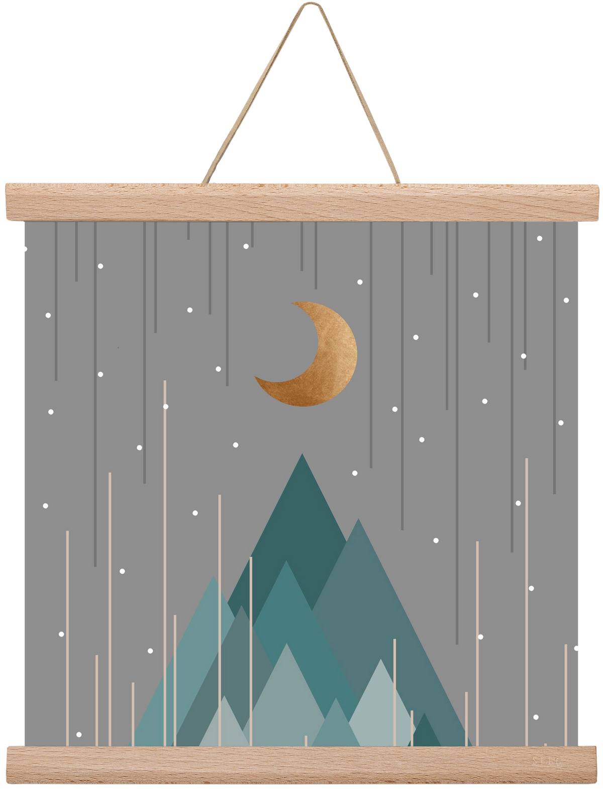 Moon & Mountains Mint Green , 30x30 cm (30x30 cm), Tölgy akasztó