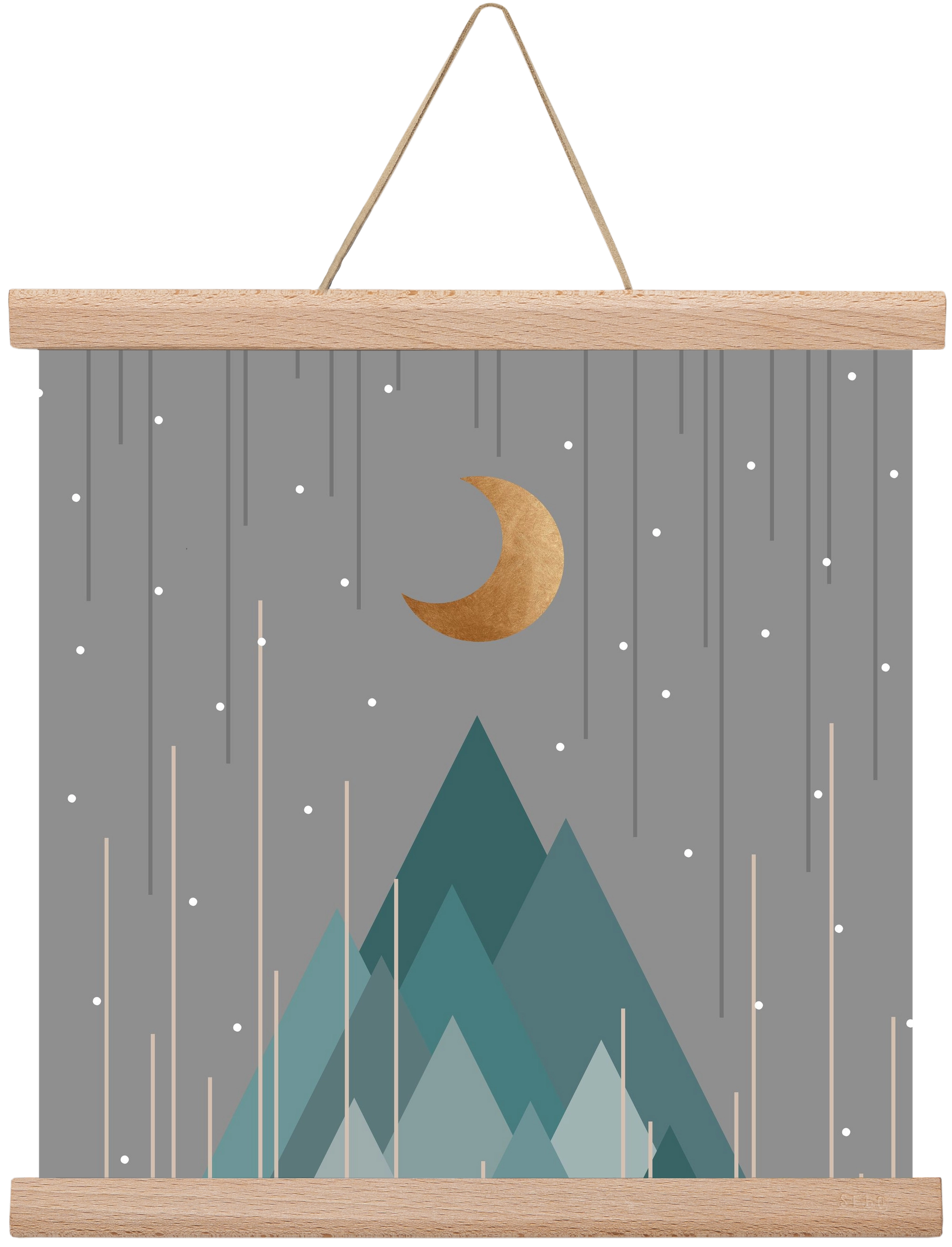 Moon & Mountains Mint Green , 30x30 cm (30x30 cm), Tölgy akasztó