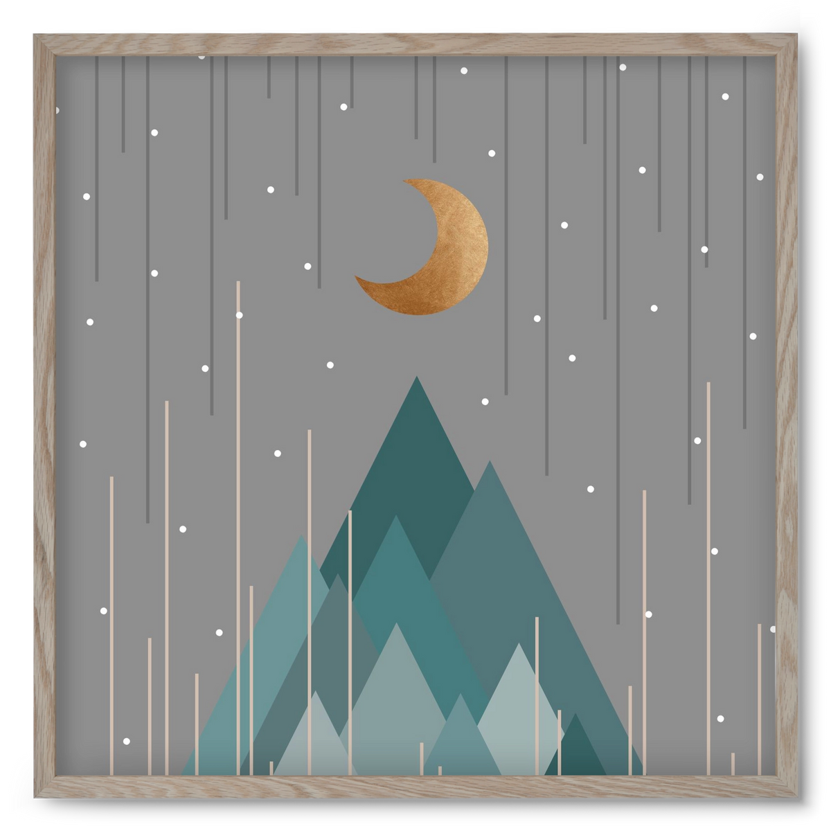 Moon & Mountains Mint Green , 50x50 cm (50x50 cm), Tölgy keret