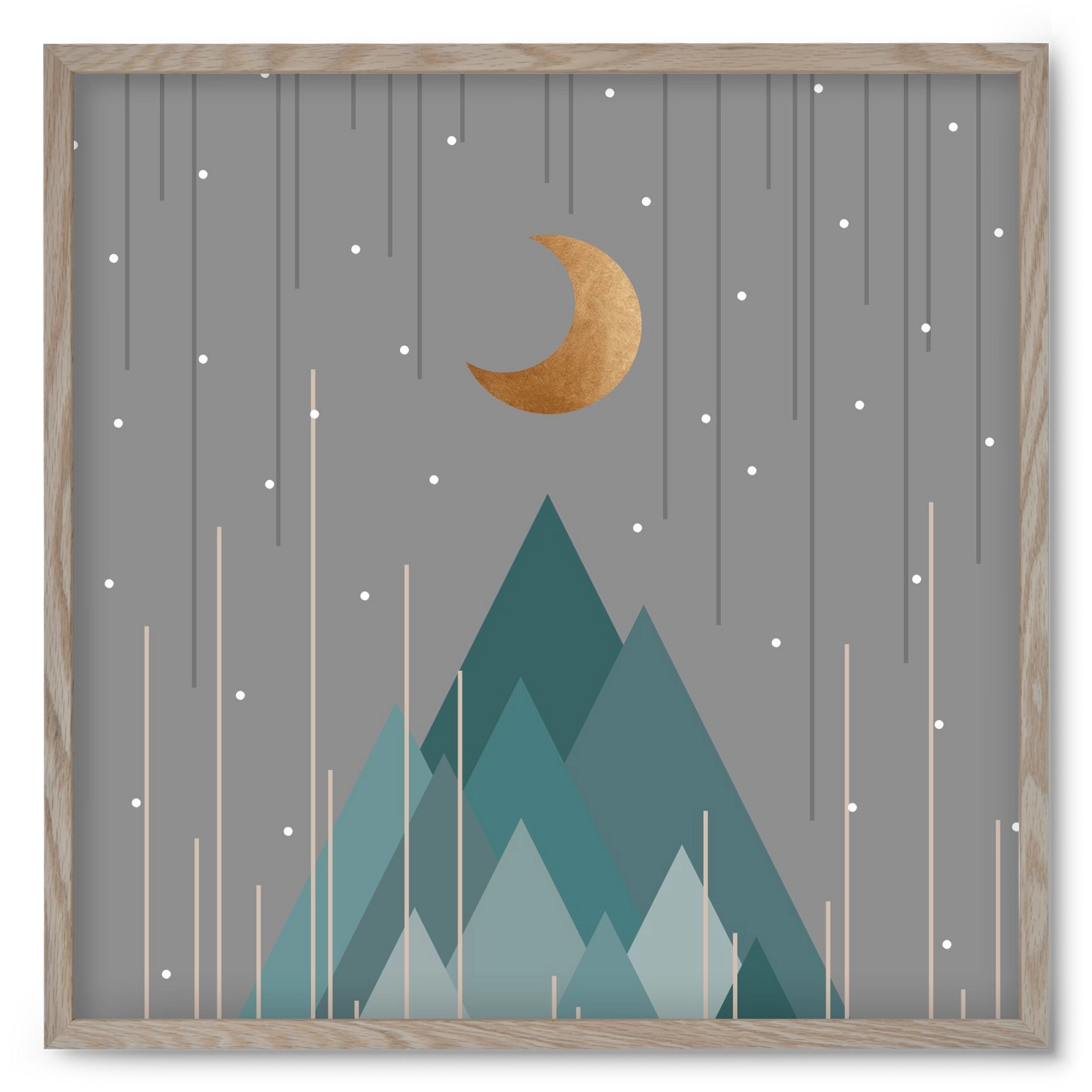 Moon & Mountains Mint Green , 50x50 cm (50x50 cm), Tölgy keret