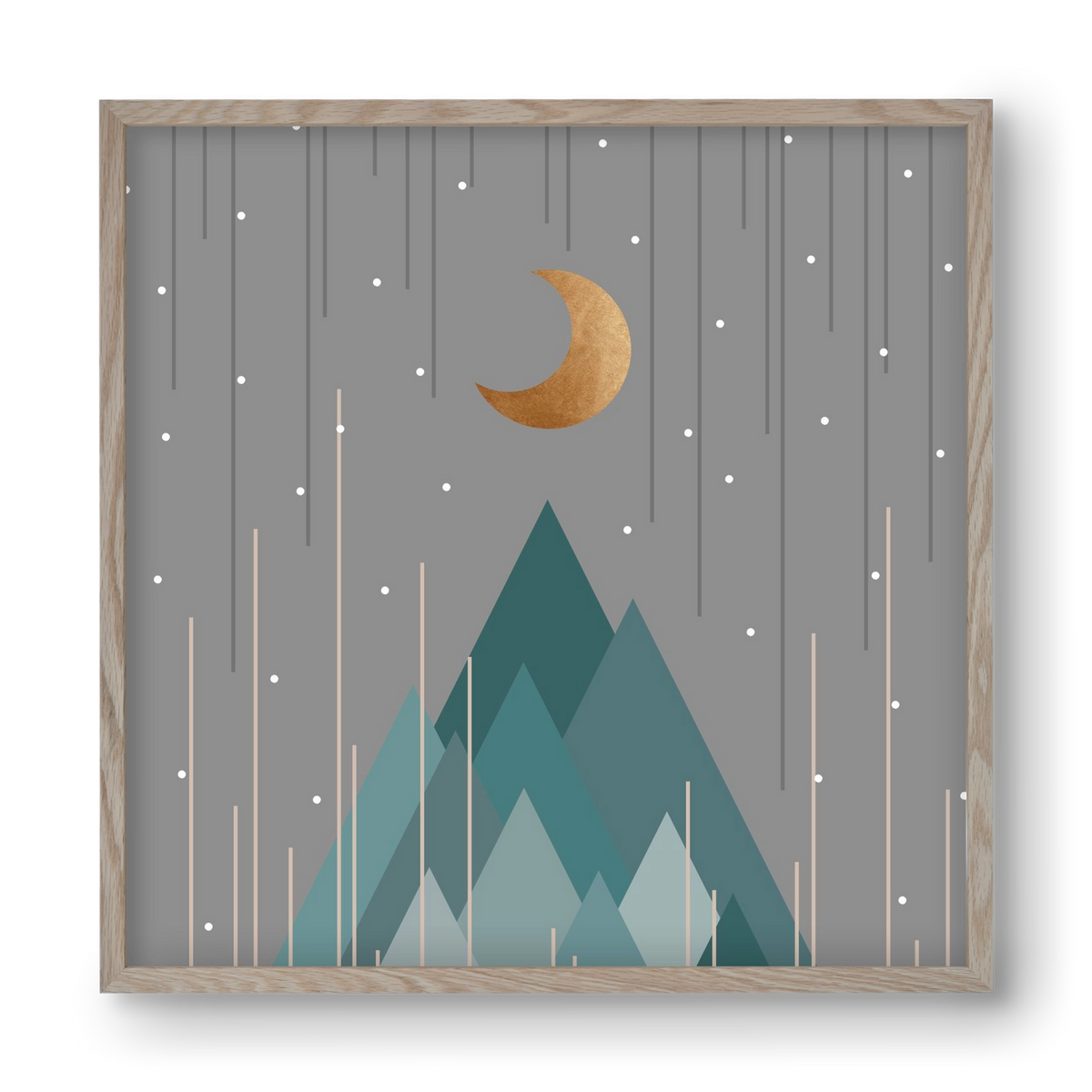 Moon & Mountains Mint Green , 40x40 cm (40x40 cm), Tölgy keret