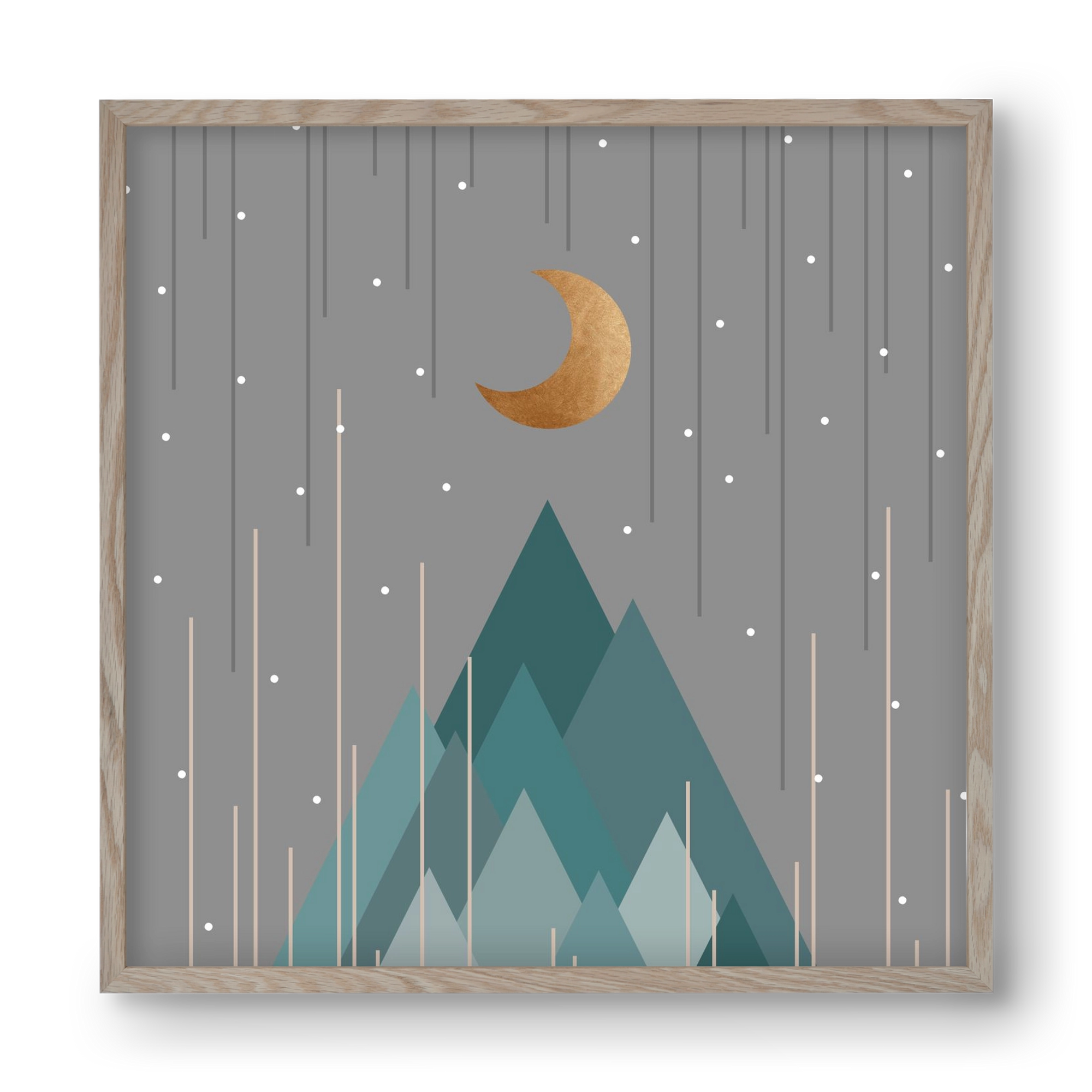 Moon & Mountains Mint Green , 40x40 cm (40x40 cm), Tölgy keret