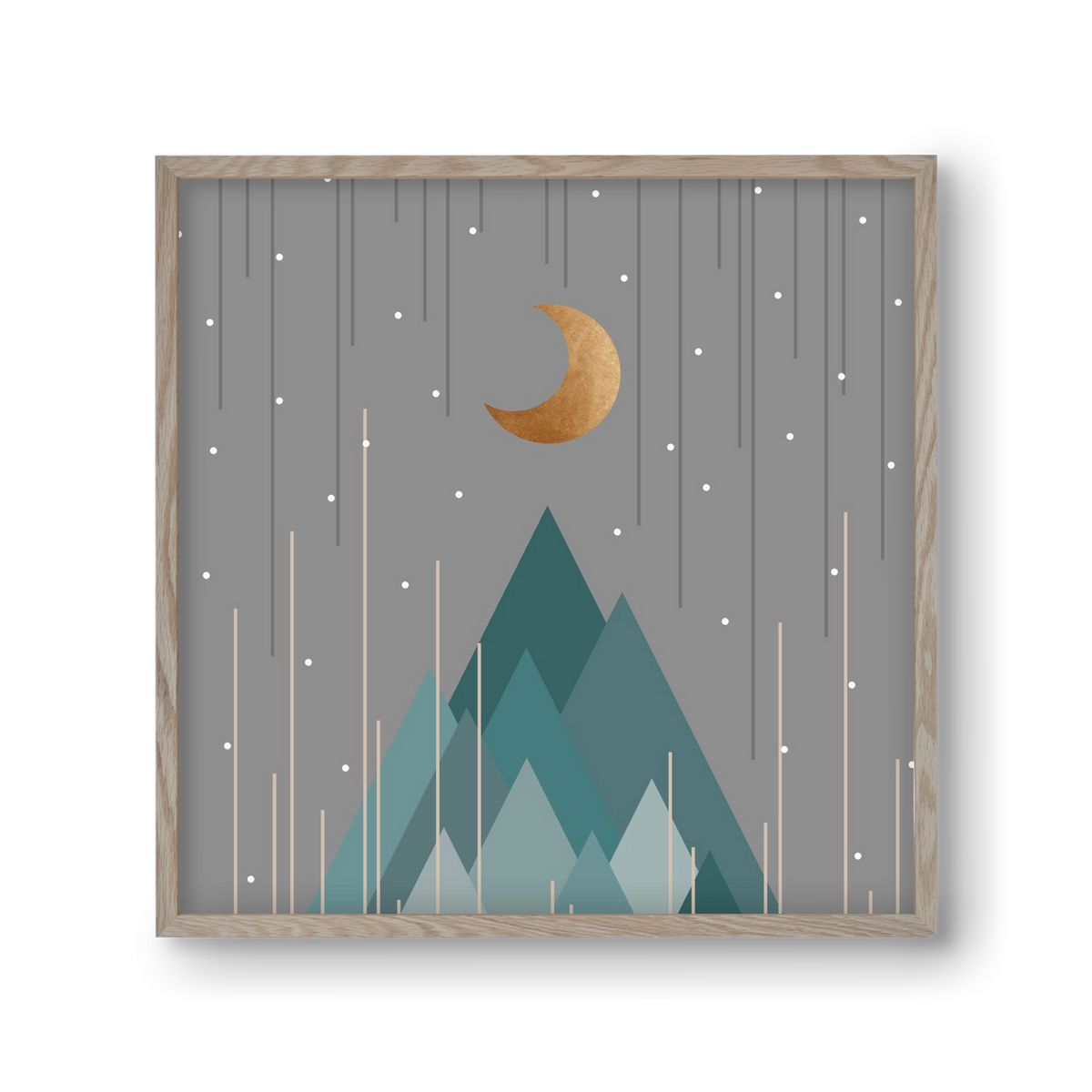 Moon & Mountains Mint Green , 30x30 cm (30x30 cm), Tölgy keret