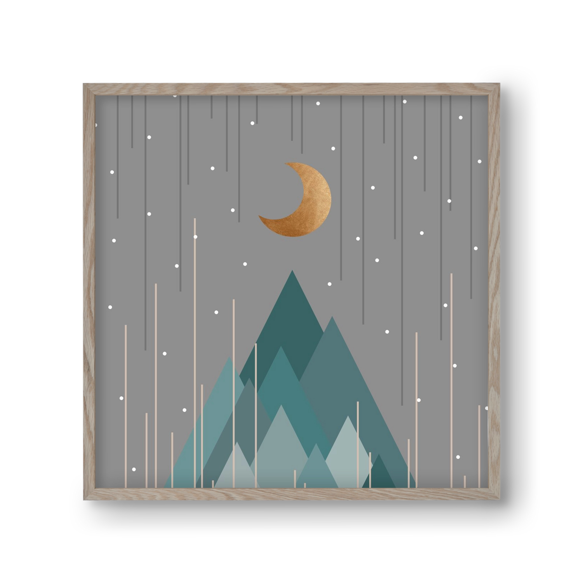 Moon & Mountains Mint Green , 30x30 cm (30x30 cm), Tölgy keret