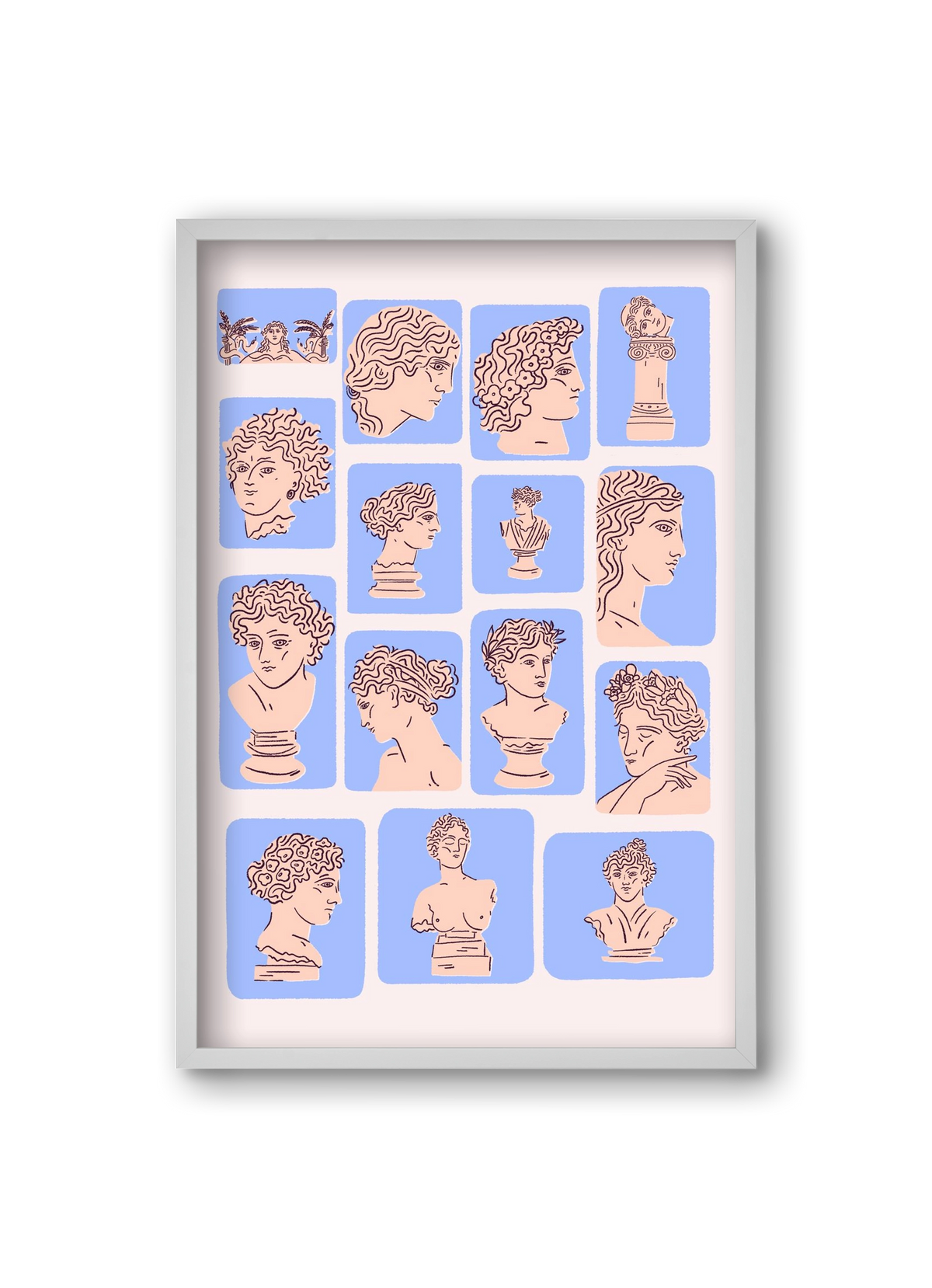 Ancient Faces Blue, 20x30 cm (20x30 cm), Fehér keret