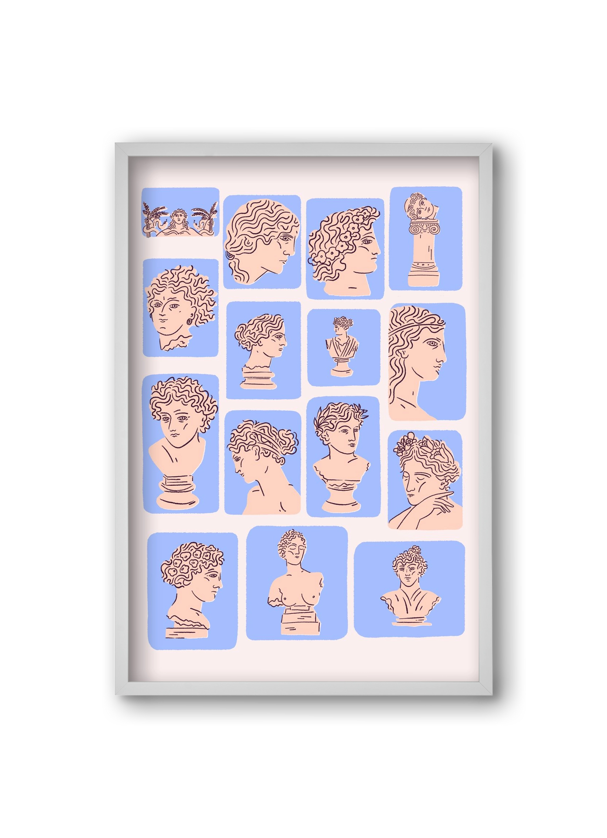 Ancient Faces Blue, 20x30 cm (20x30 cm), Fehér keret