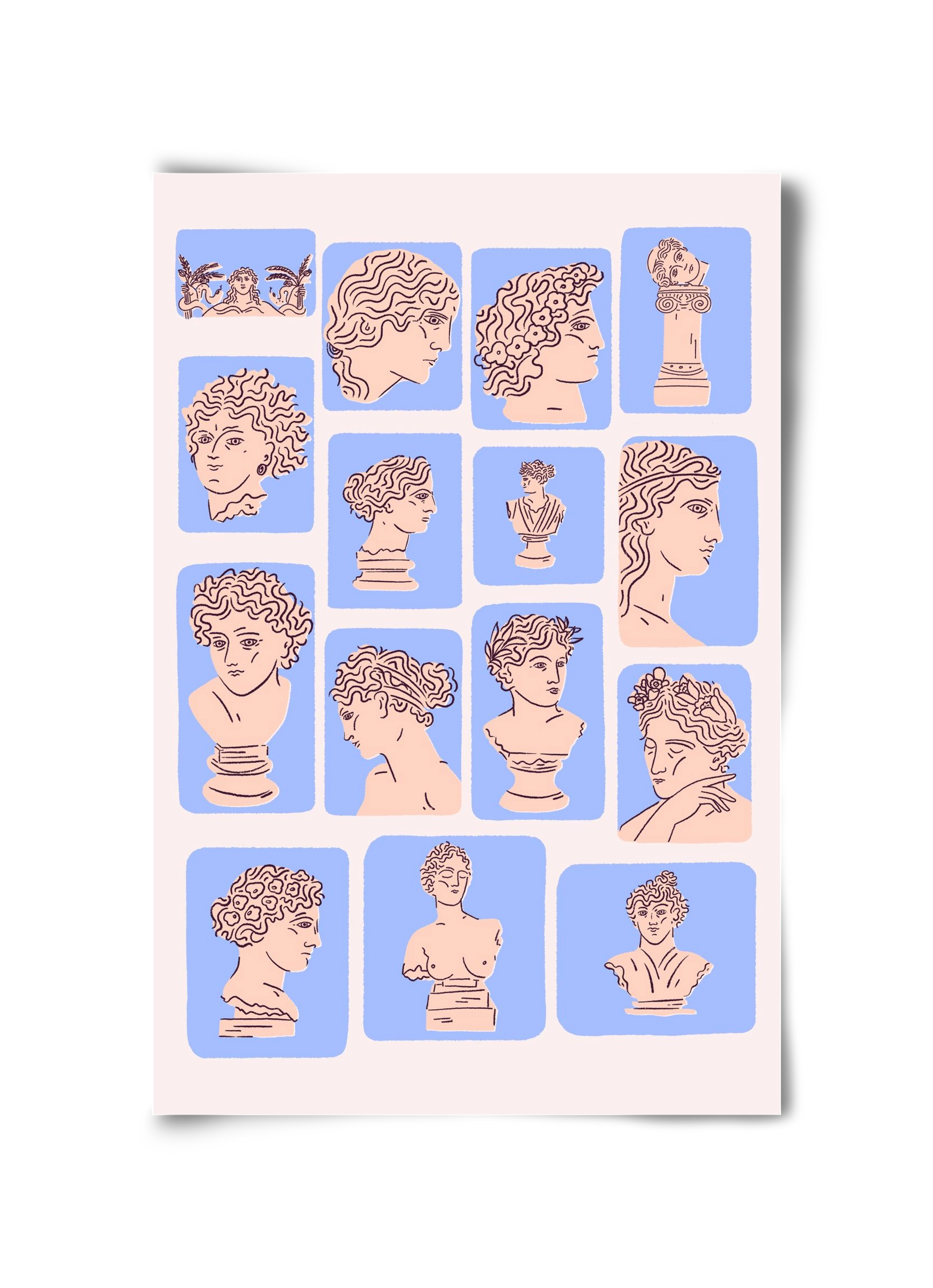 Ancient Faces Blue, 30x45 cm, Keret nélkül