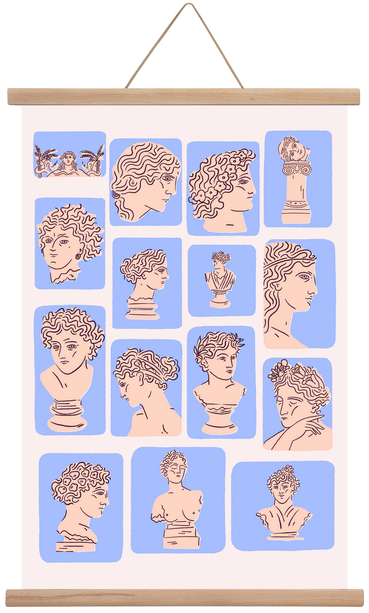 Ancient Faces Blue, 40x60 cm (40x60 cm), Tölgy akasztó