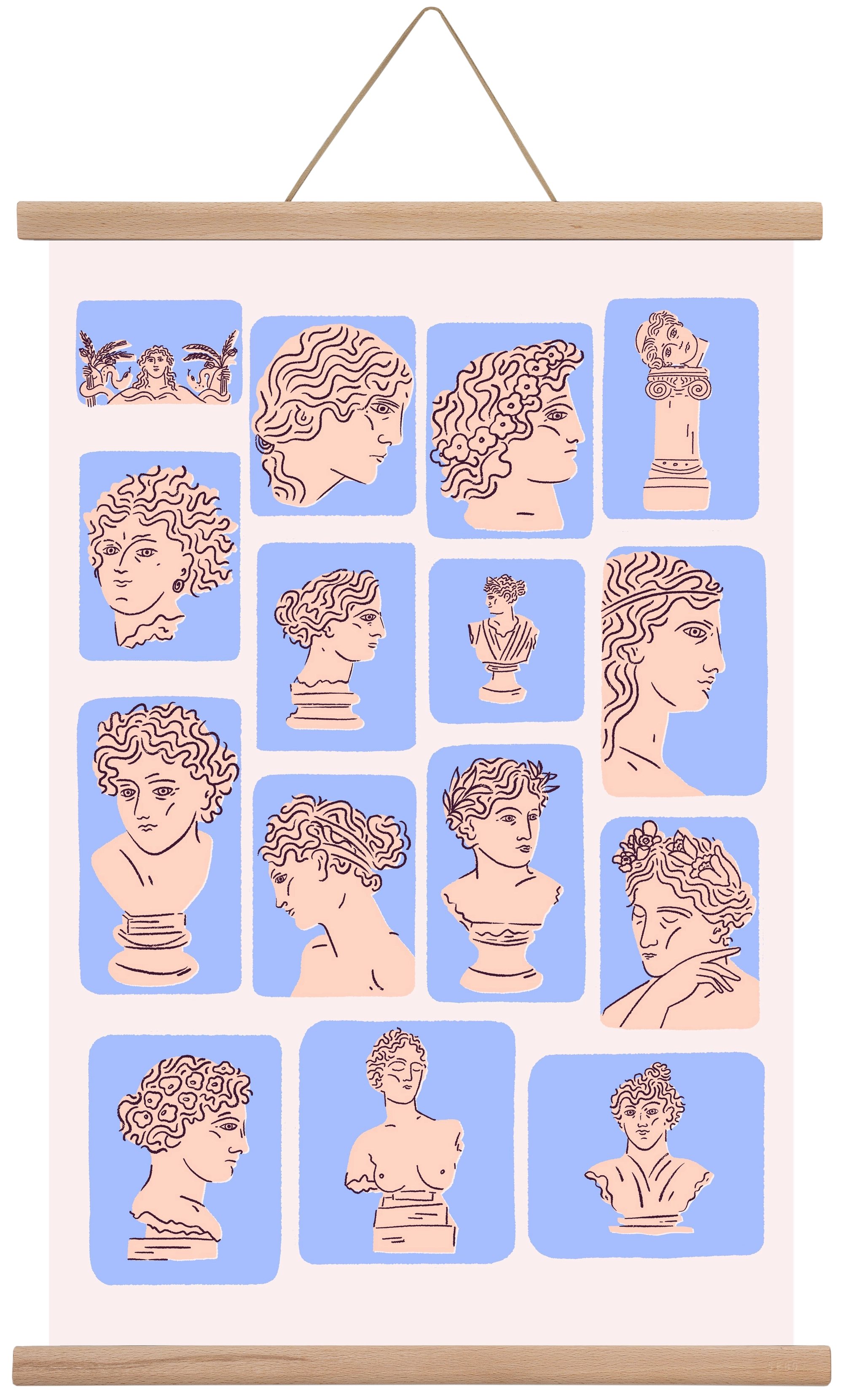 Ancient Faces Blue, 40x60 cm (40x60 cm), Tölgy akasztó