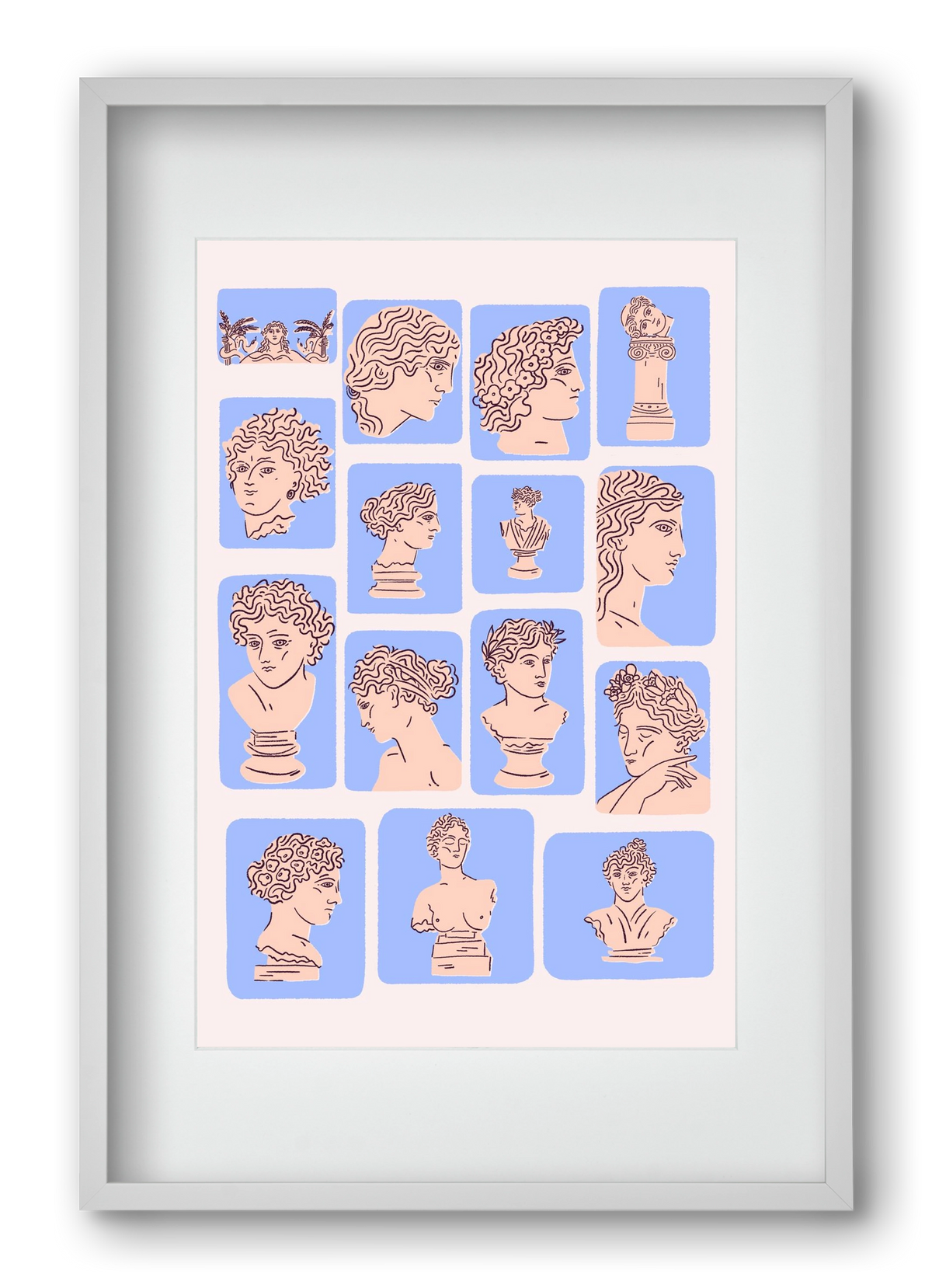 Ancient Faces Blue, 40x60 cm (30x45 cm), Fehér keret, paszpartuval