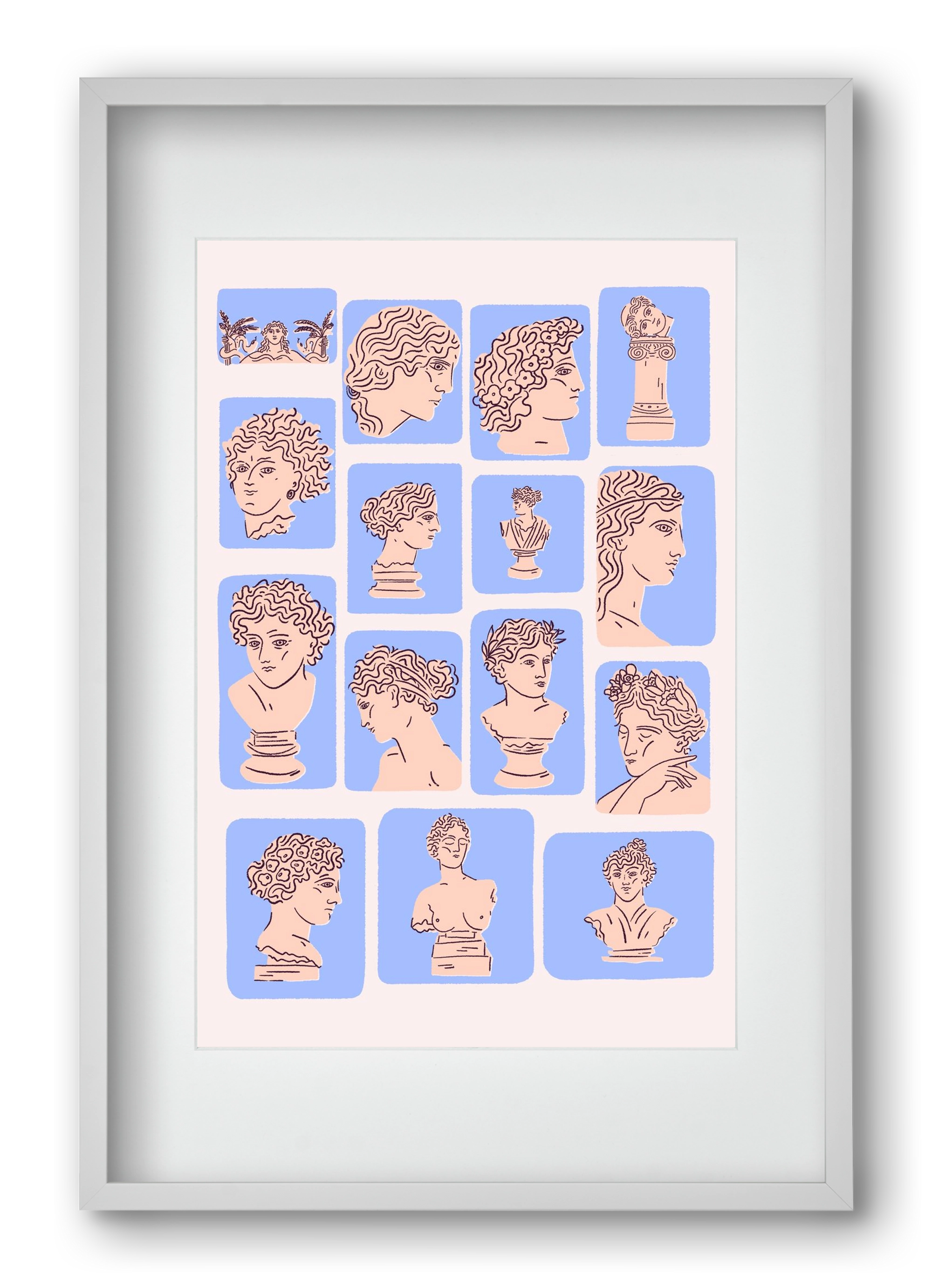 Ancient Faces Blue, 40x60 cm (30x45 cm), Fehér keret, paszpartuval