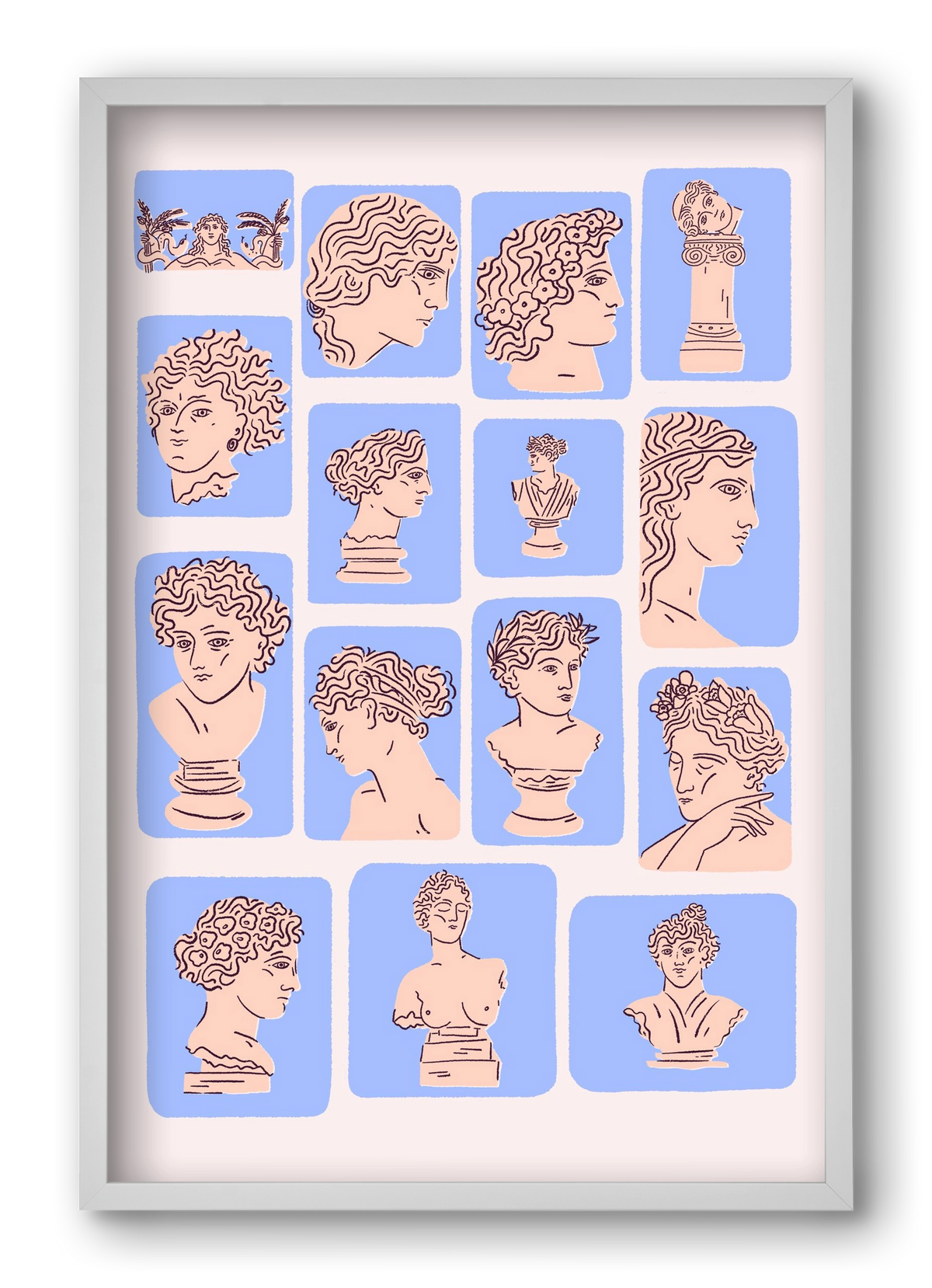 Ancient Faces Blue, 40x60 cm (40x60 cm), Fehér keret