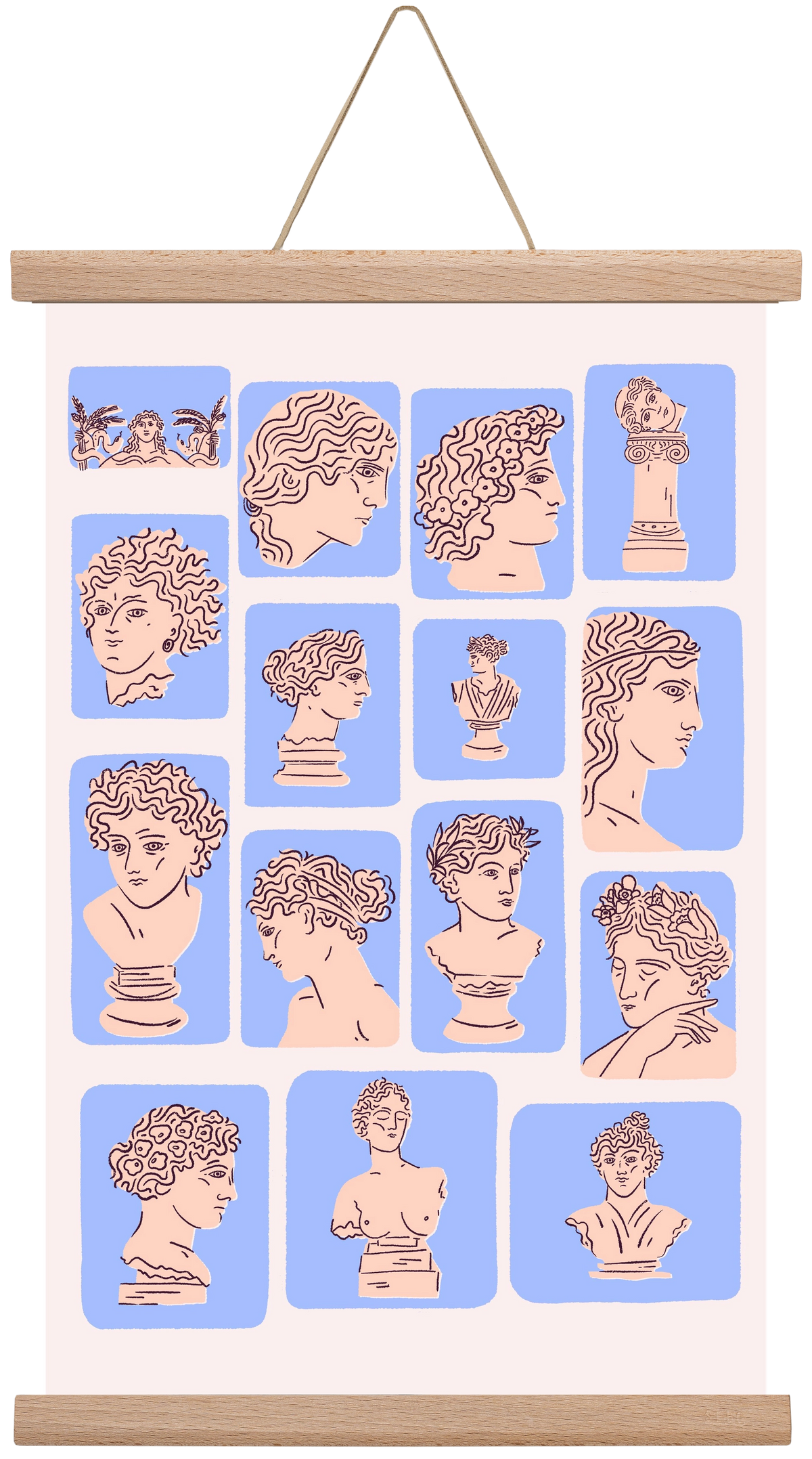 Ancient Faces Blue, 30x45 cm (30x45 cm), Tölgy akasztó