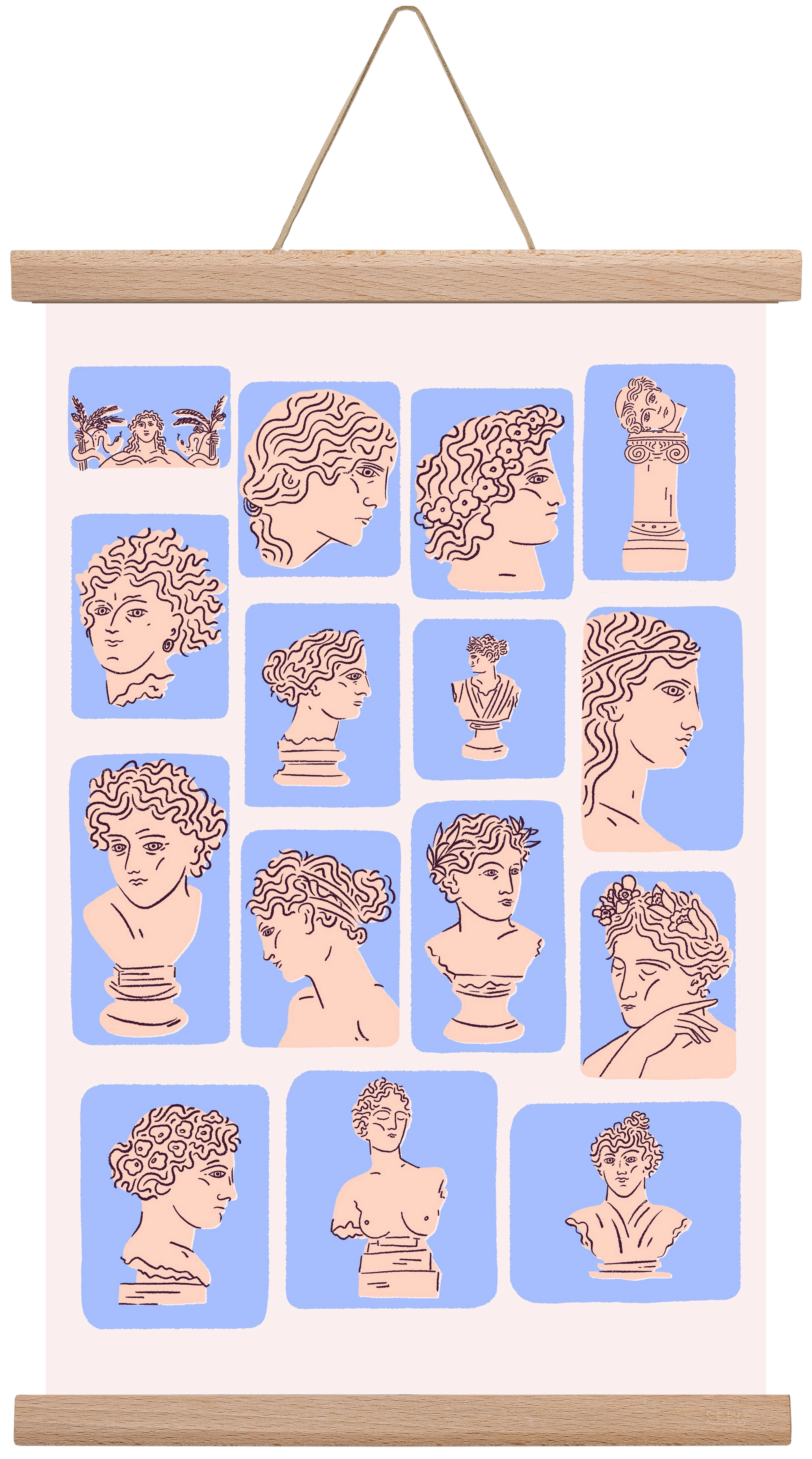 Ancient Faces Blue, 30x45 cm (30x45 cm), Tölgy akasztó