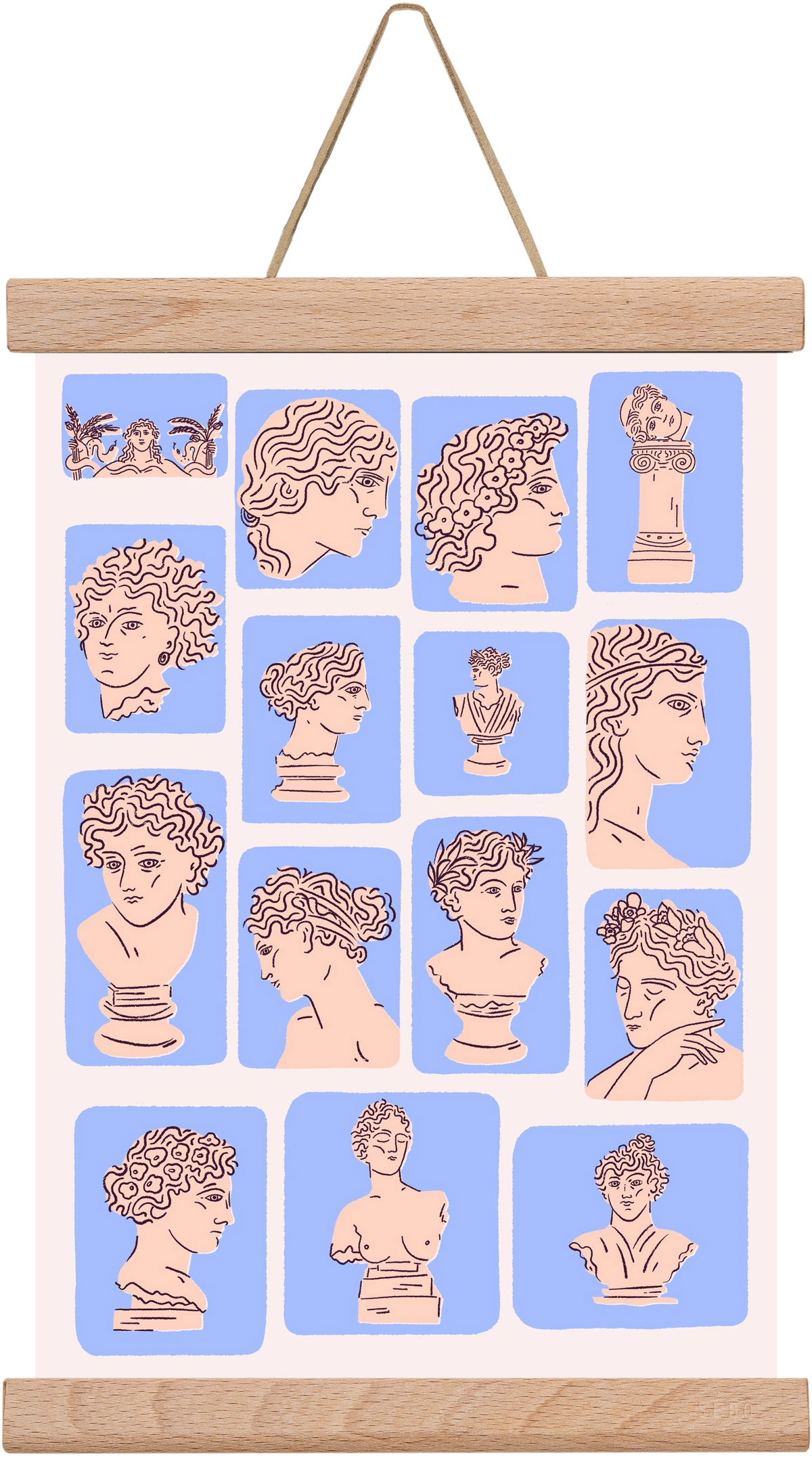 Ancient Faces Blue, 20x30 cm (20x30 cm), Tölgy akasztó