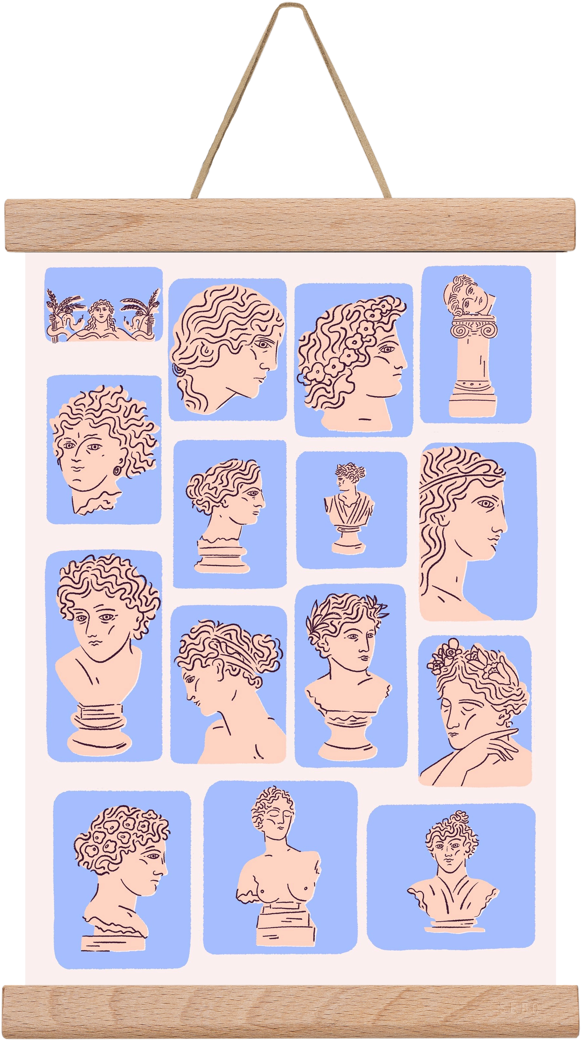 Ancient Faces Blue, 20x30 cm (20x30 cm), Tölgy akasztó