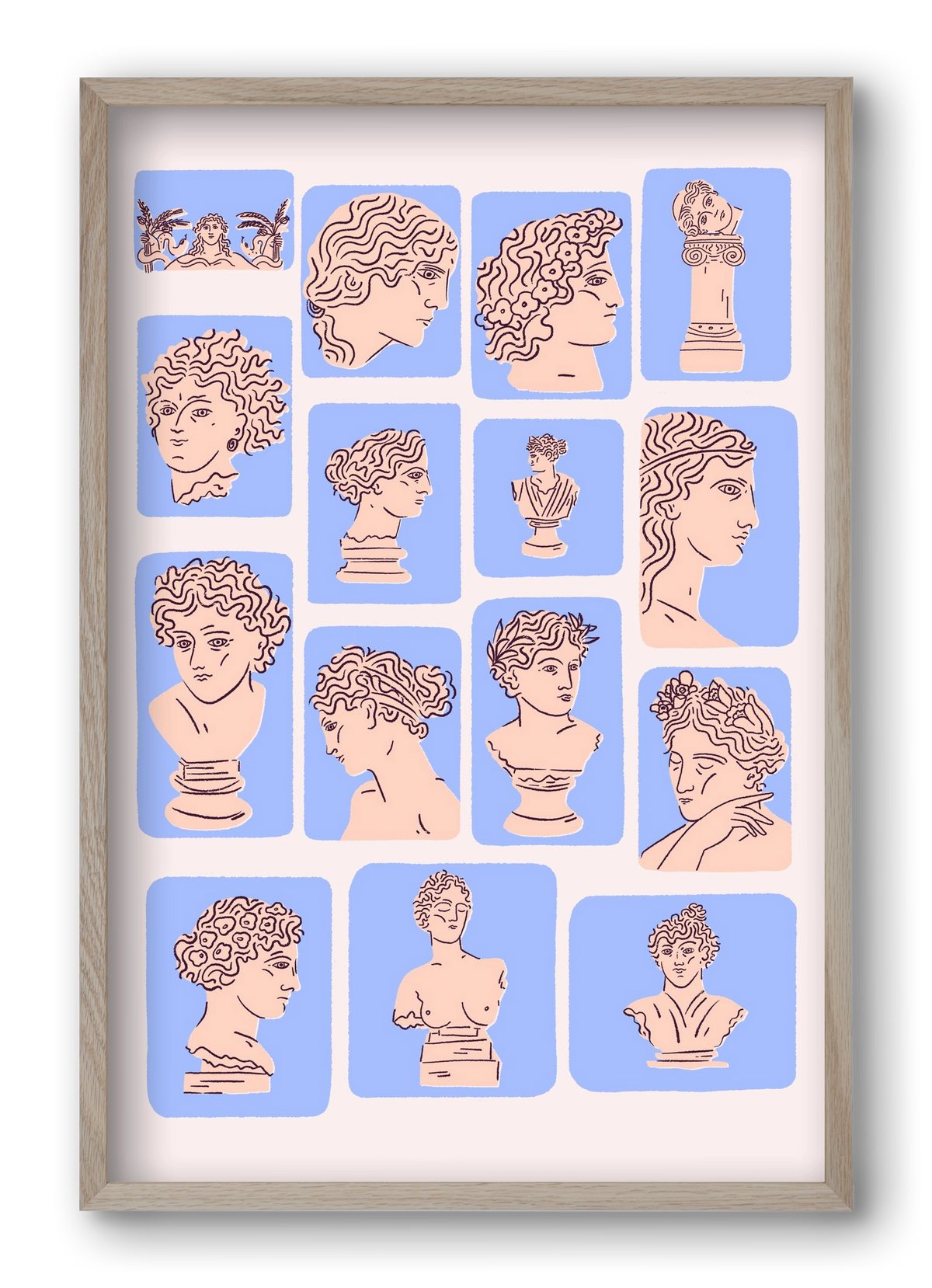 Ancient Faces Blue, 40x60 cm (40x60 cm), Tölgy keret