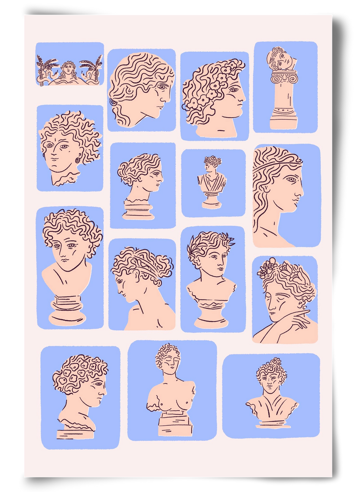 Ancient Faces Blue, 60x90 cm, Keret nélkül