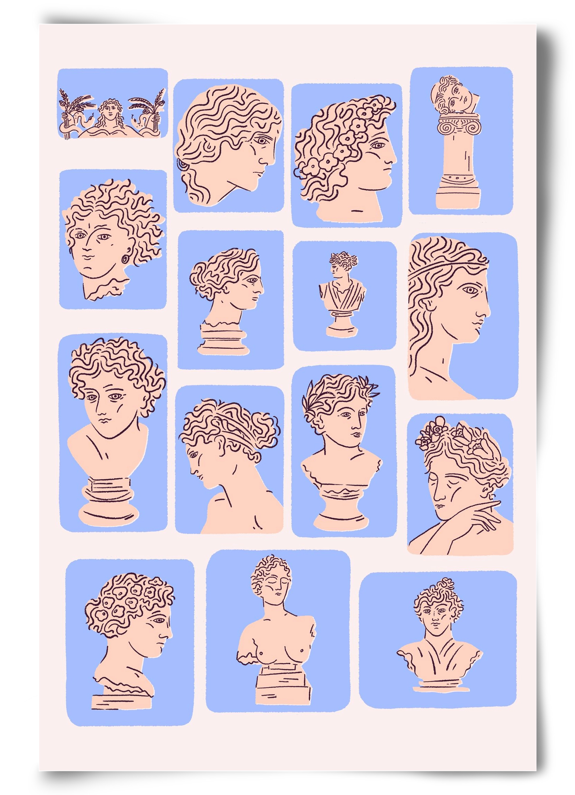 Ancient Faces Blue, 60x90 cm, Keret nélkül