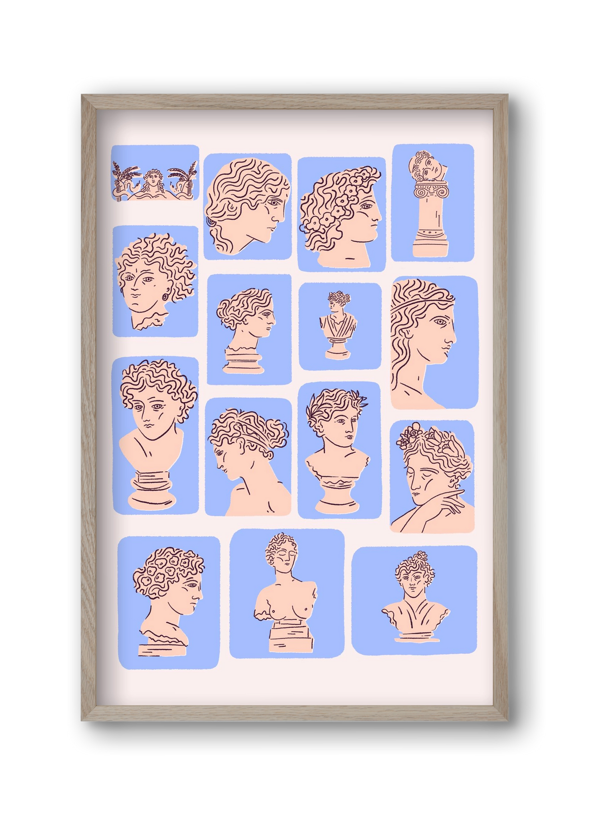 Ancient Faces Blue, 30x45 cm (30x45 cm), Tölgy keret