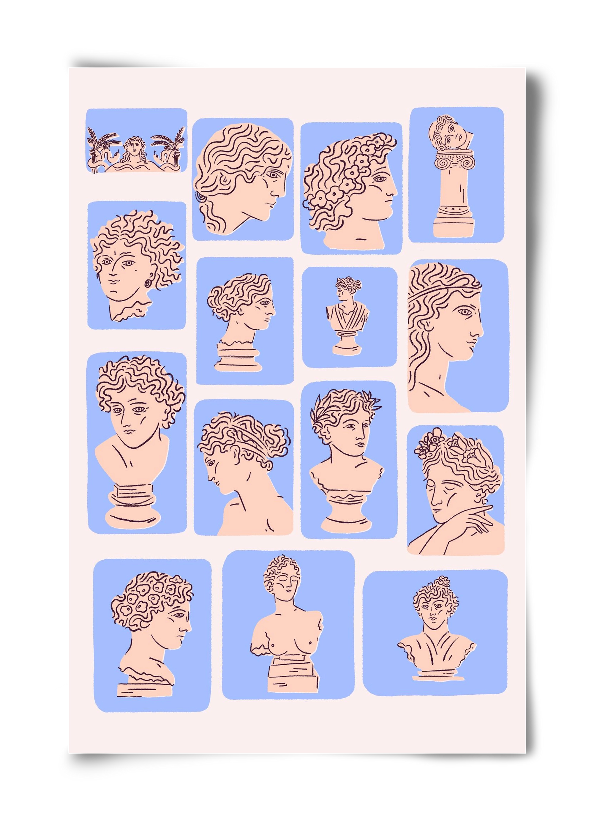 Ancient Faces Blue, 40x60 cm, Keret nélkül