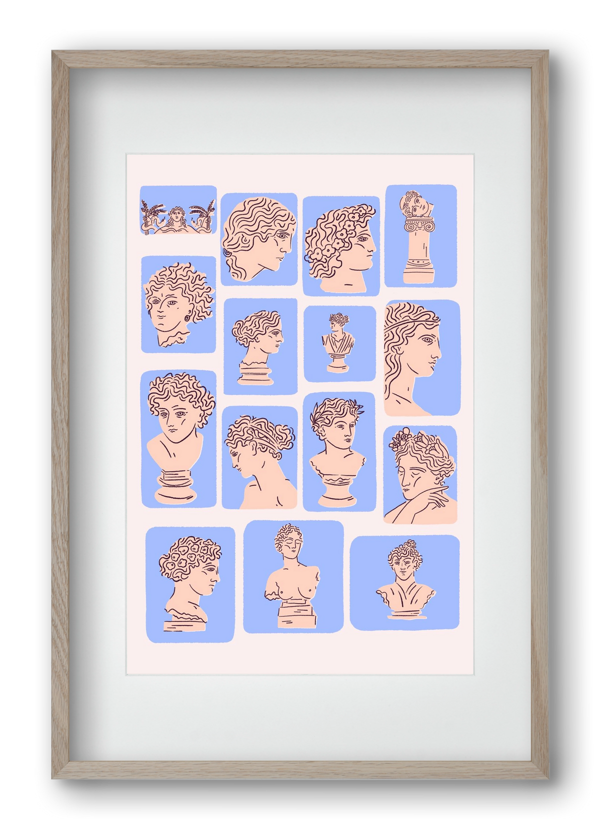 Ancient Faces Blue, 40x60 cm (30x45 cm), Tölgy keret, paszpartuval