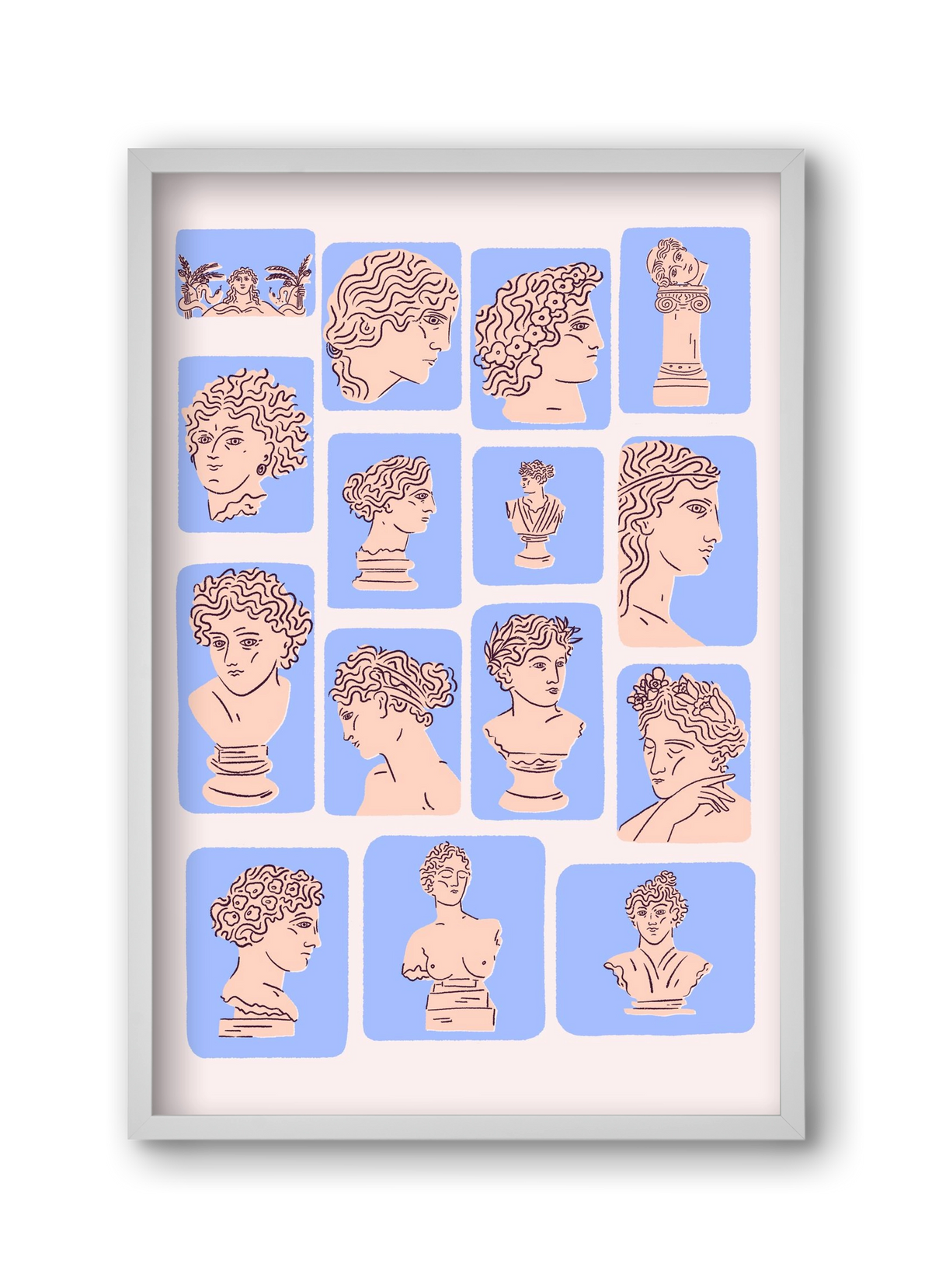 Ancient Faces Blue, 30x45 cm (30x45 cm), Fehér keret