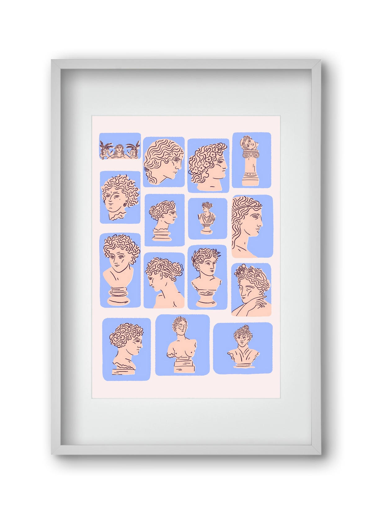 Ancient Faces Blue, 30x45 cm (20x30 cm), Fehér keret, paszpartuval