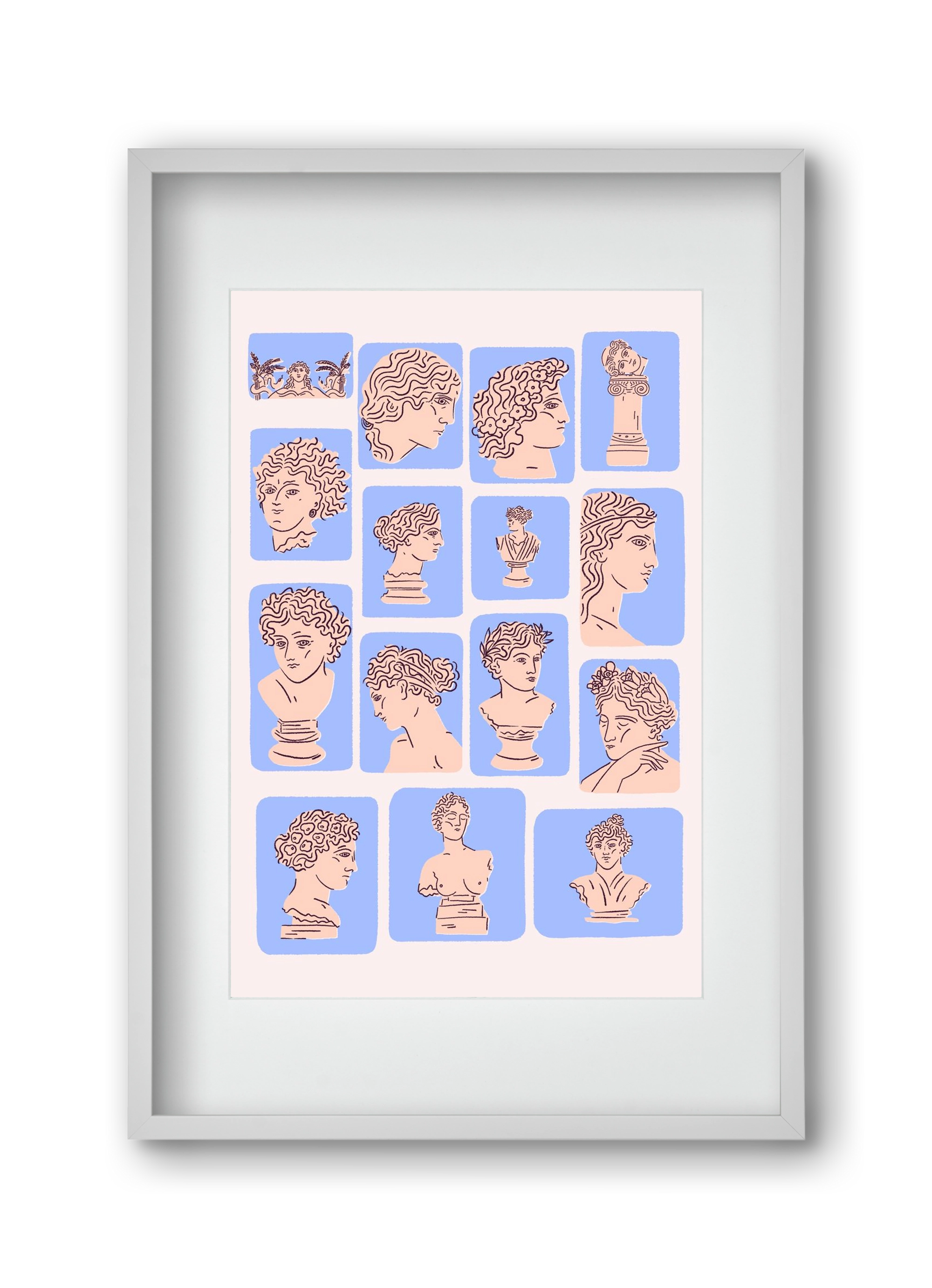 Ancient Faces Blue, 30x45 cm (20x30 cm), Fehér keret, paszpartuval