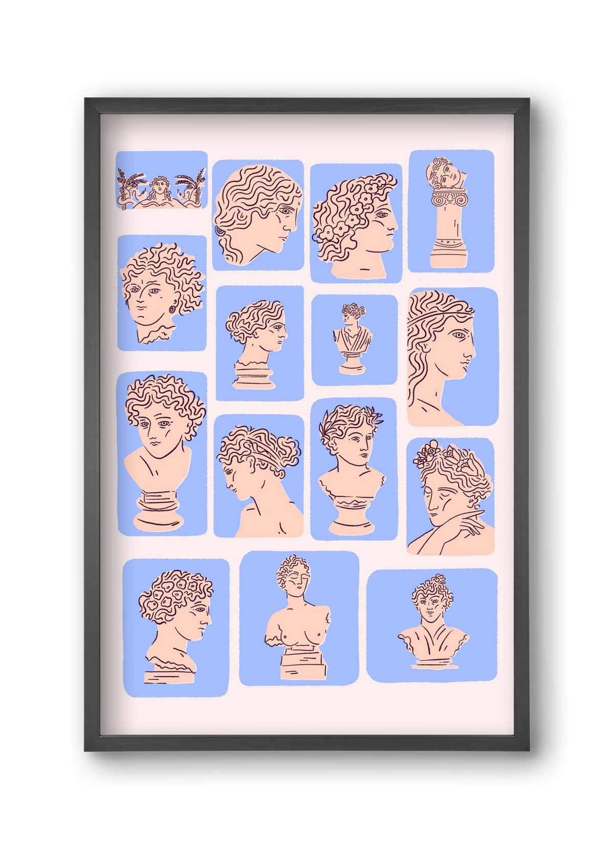 Ancient Faces Blue, 30x45 cm (30x45 cm), Fekete keret