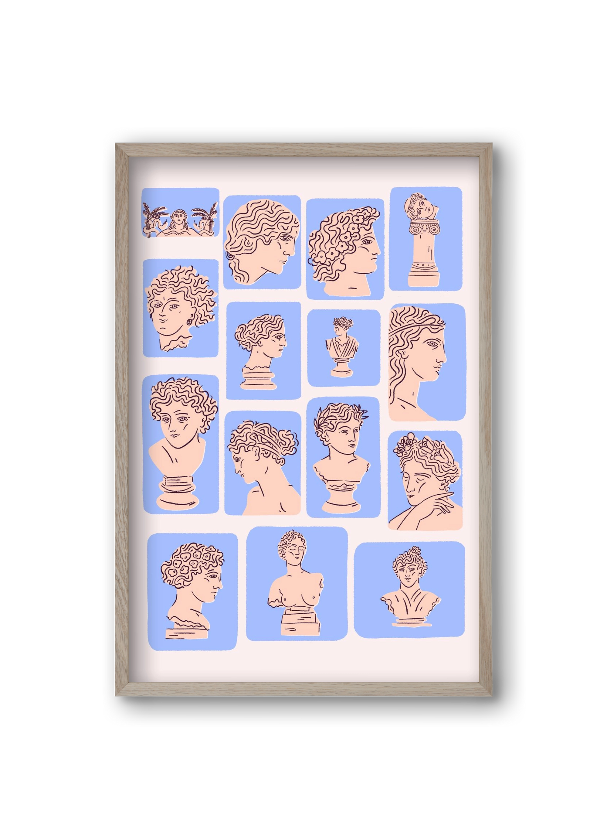 Ancient Faces Blue, 20x30 cm (20x30 cm), Tölgy keret