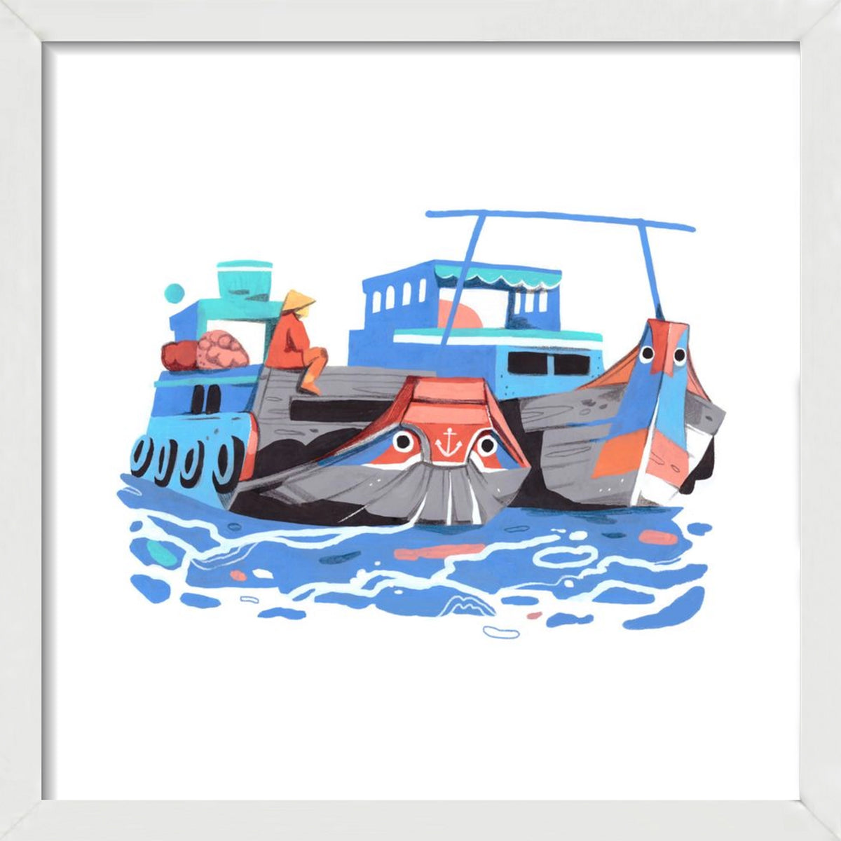 Cai Rang floating market, 40x40 cm (40x40 cm), Fehér keret