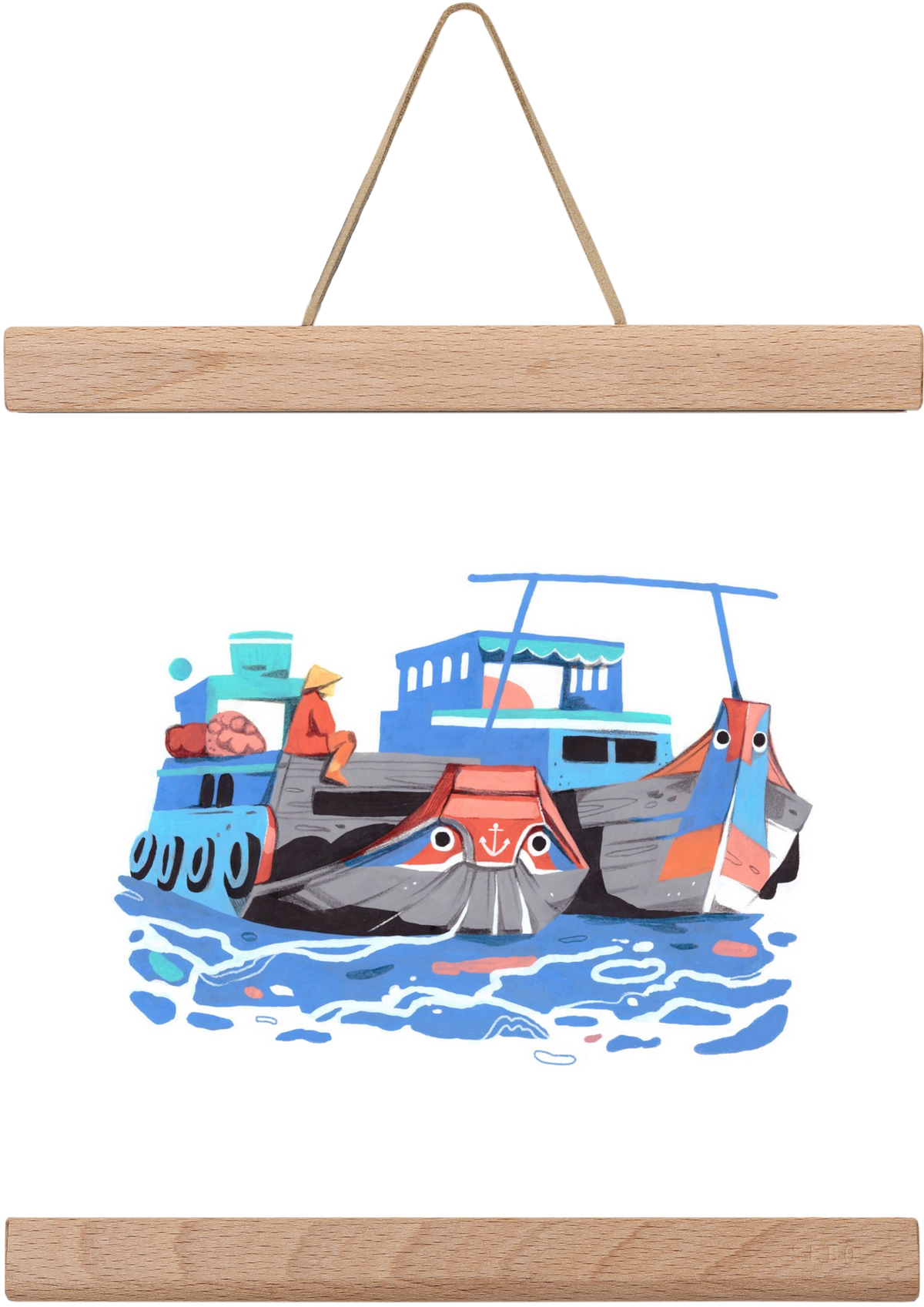 Cai Rang floating market, 20x20 cm (20x20 cm), Tölgy akasztó