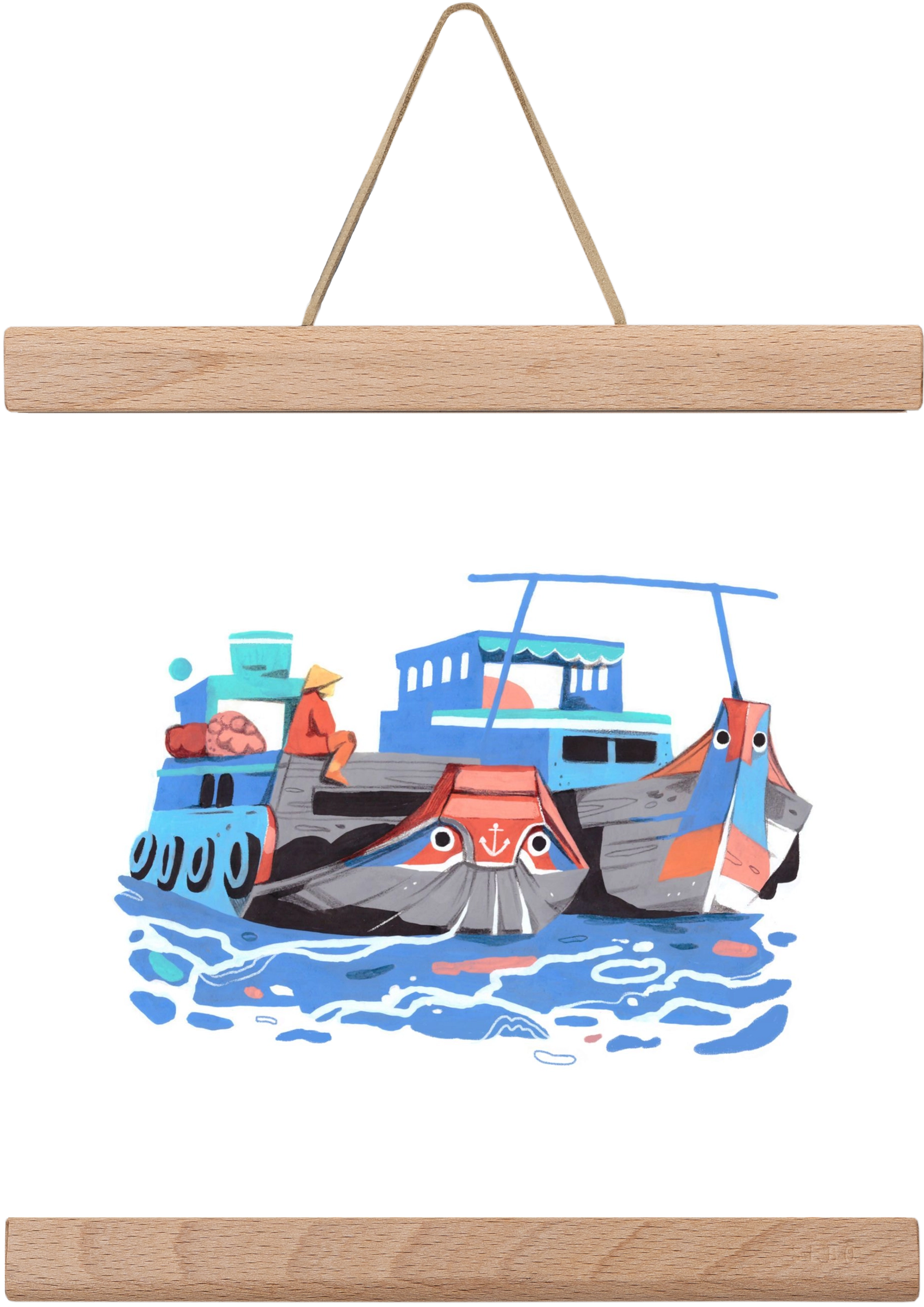 Cai Rang floating market, 20x20 cm (20x20 cm), Tölgy akasztó