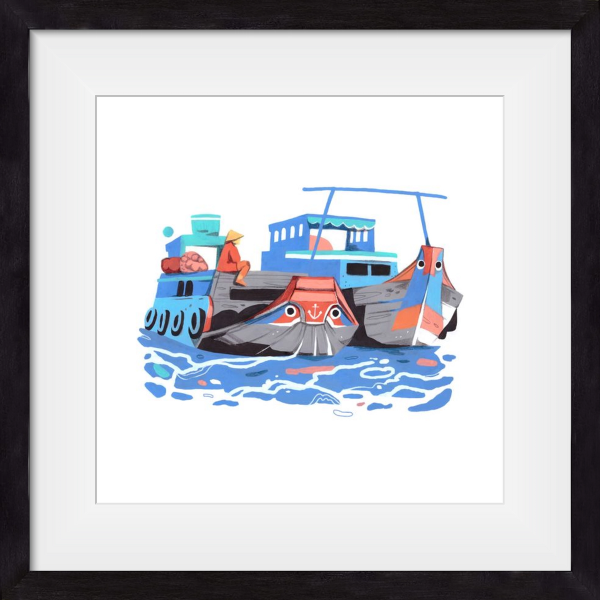 Cai Rang floating market, 40x40 cm (30x30 cm), Fekete keret, paszpartuval