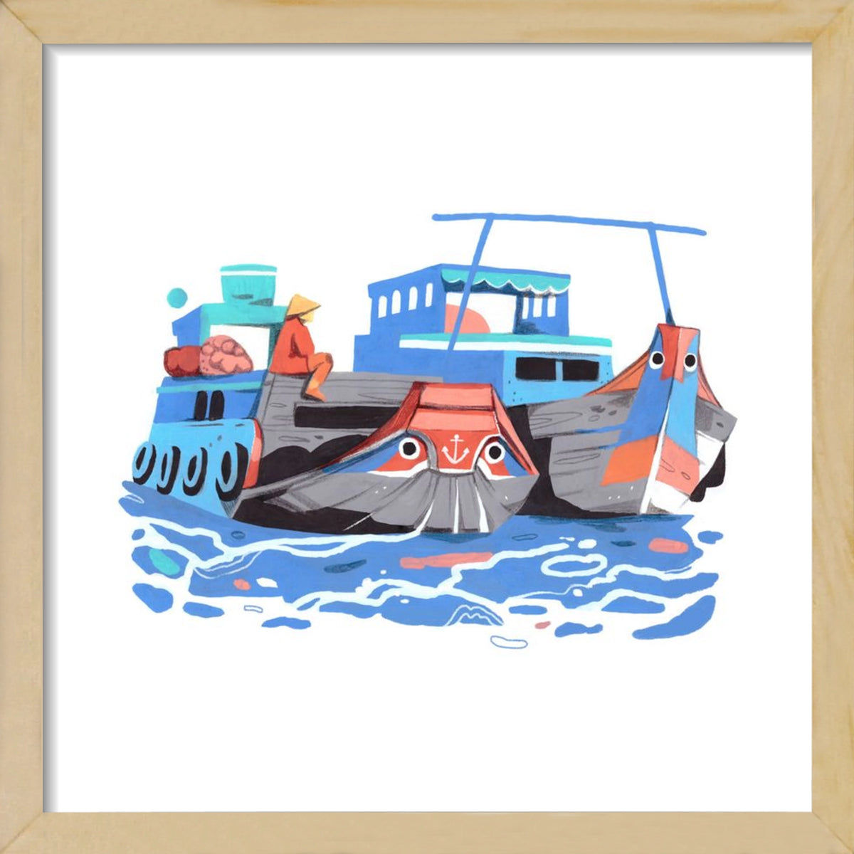 Cai Rang floating market, 30x30 cm (30x30 cm), Tölgy keret